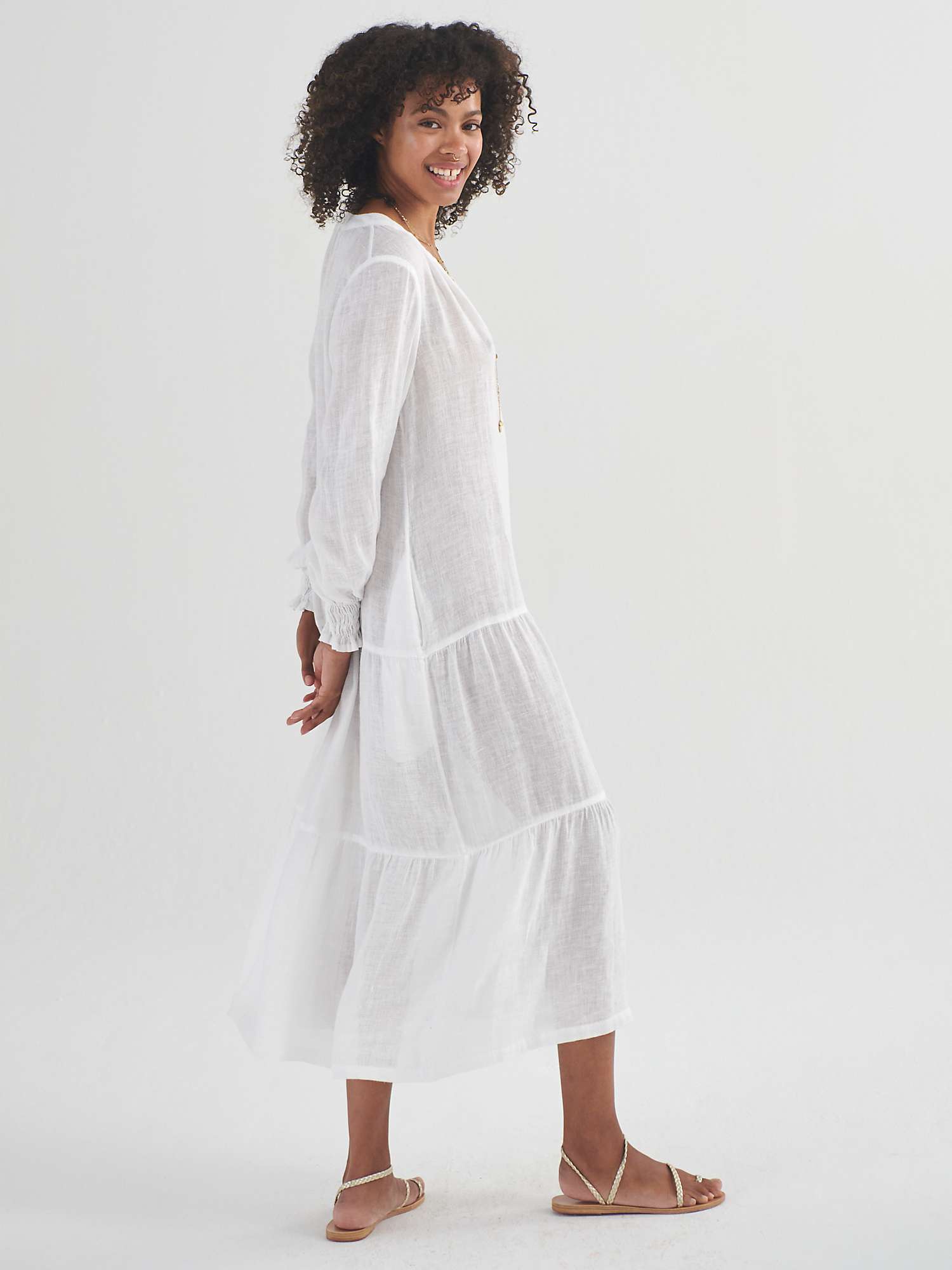 Buy NRBY Brooke Gauze Tiered Linen Maxi Dress, White Online at johnlewis.com