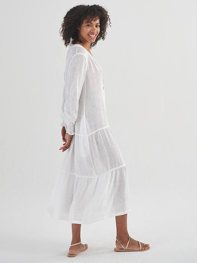NRBY Brooke Gauze Tiered Linen Maxi Dress, White