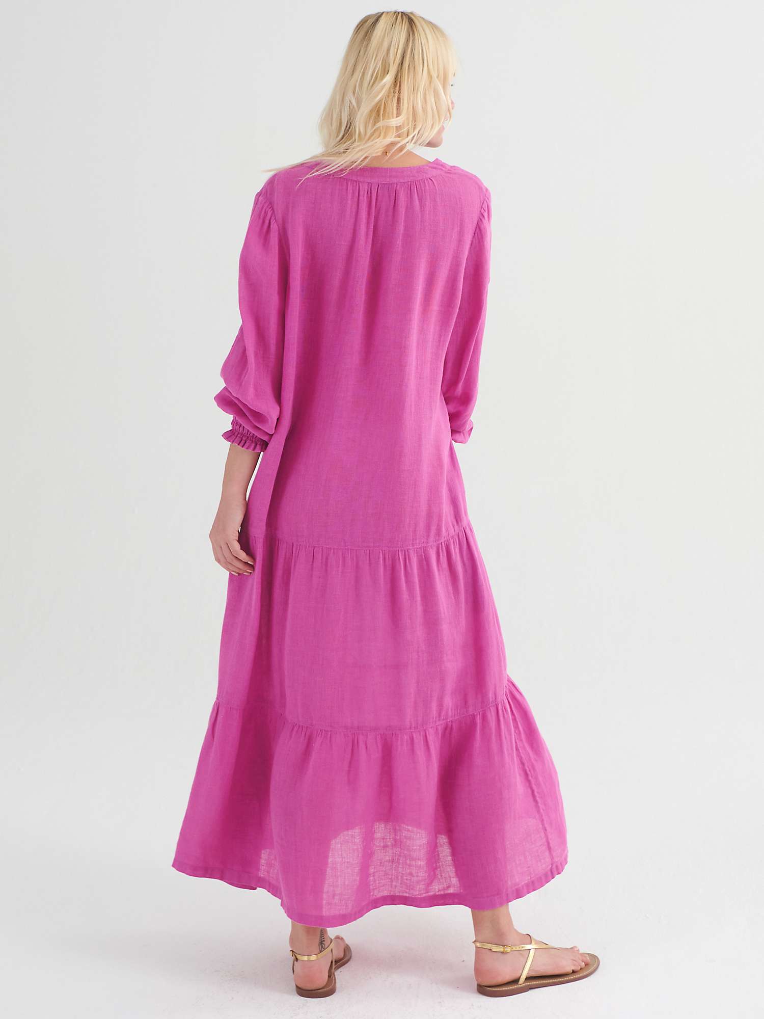 NRBY Brooke Gauze Linen Maxi Dress, Cherry Pink at John Lewis & Partners