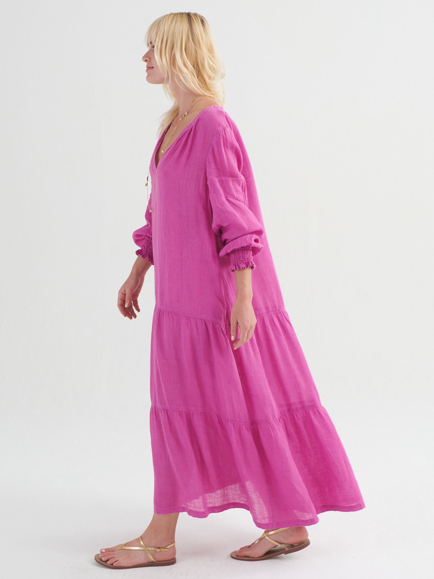 NRBY Brooke Gauze Linen Maxi Dress, Cherry Pink, XS