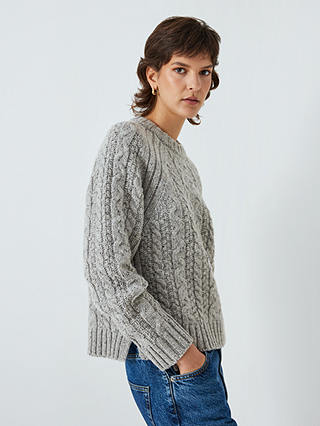 John Lewis Donegal Cable Knit Jumper, Stoneyford Grey, 8