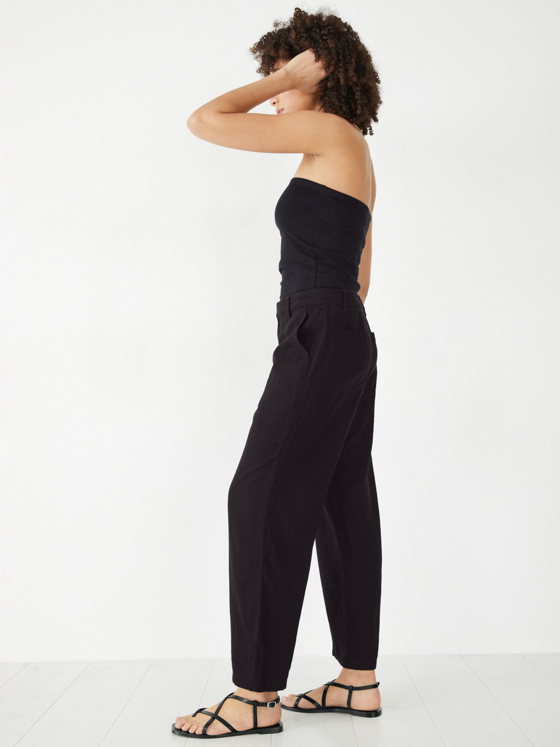 Buy HUSH Carrie Linen Blend Straight Trousers, Black Online at johnlewis.com