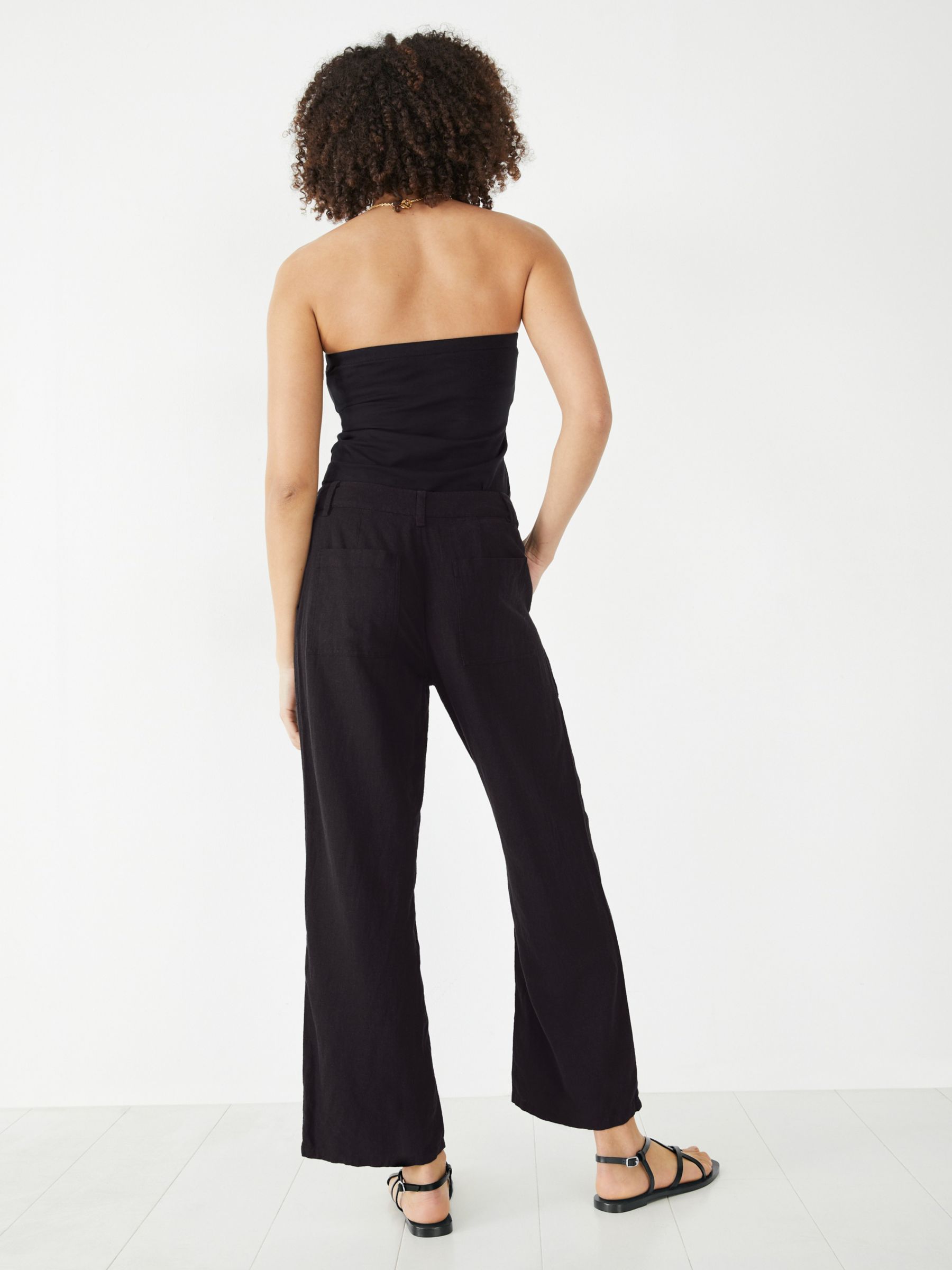 Buy HUSH Carrie Linen Blend Straight Trousers, Black Online at johnlewis.com