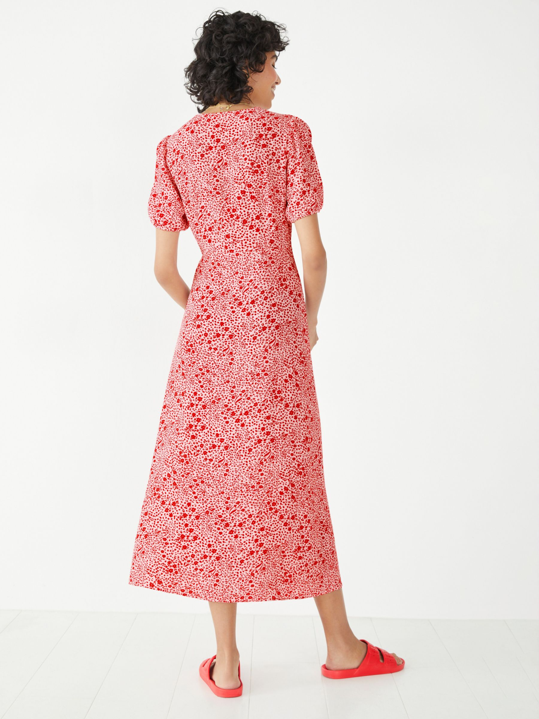 HUSH Juliette Floral Midi Tea Dress, Red, 6