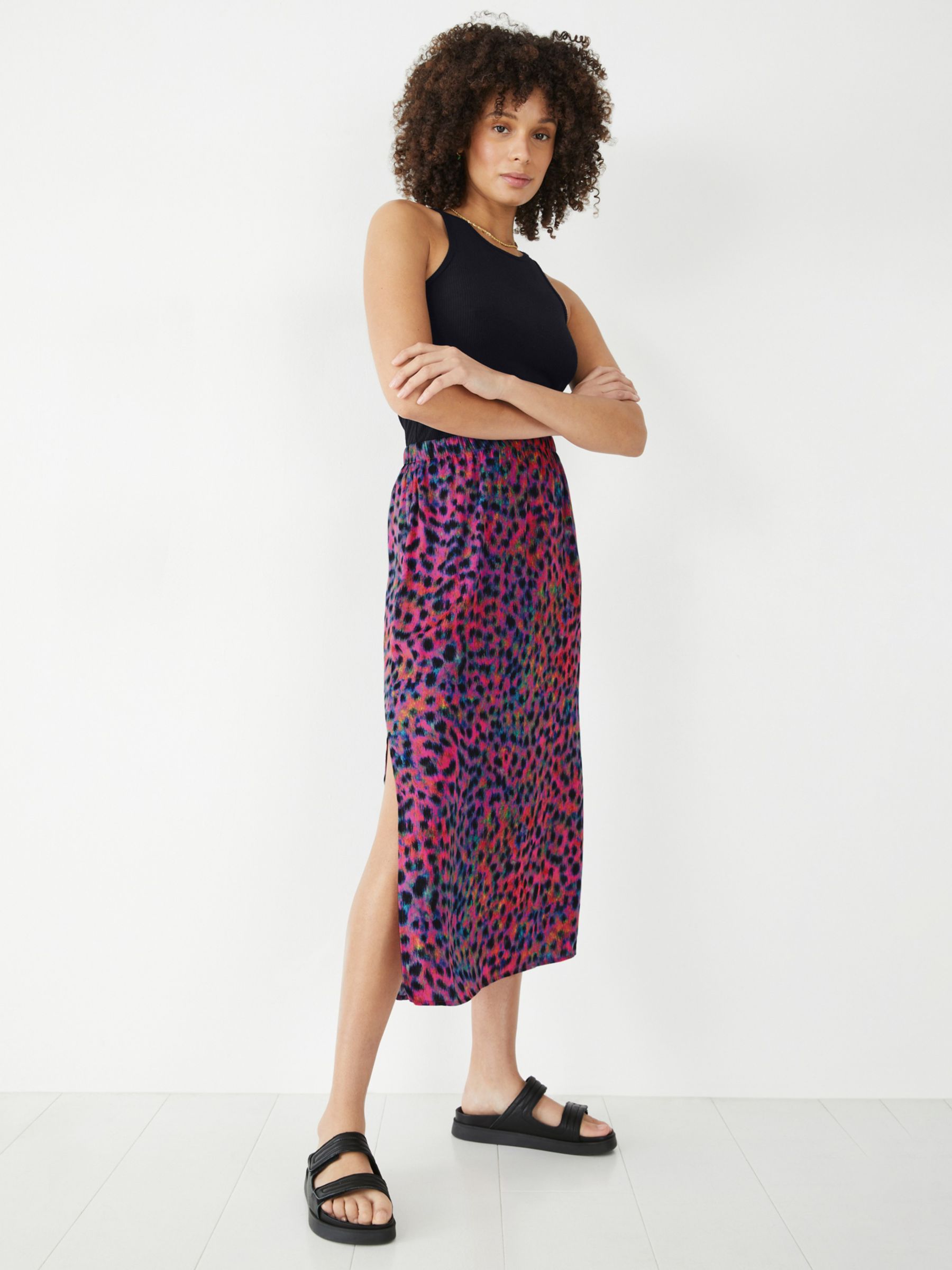 Buy HUSH Meghan Animal Print Side Slit Midi Skirt, Ibiza/Multi Online at johnlewis.com