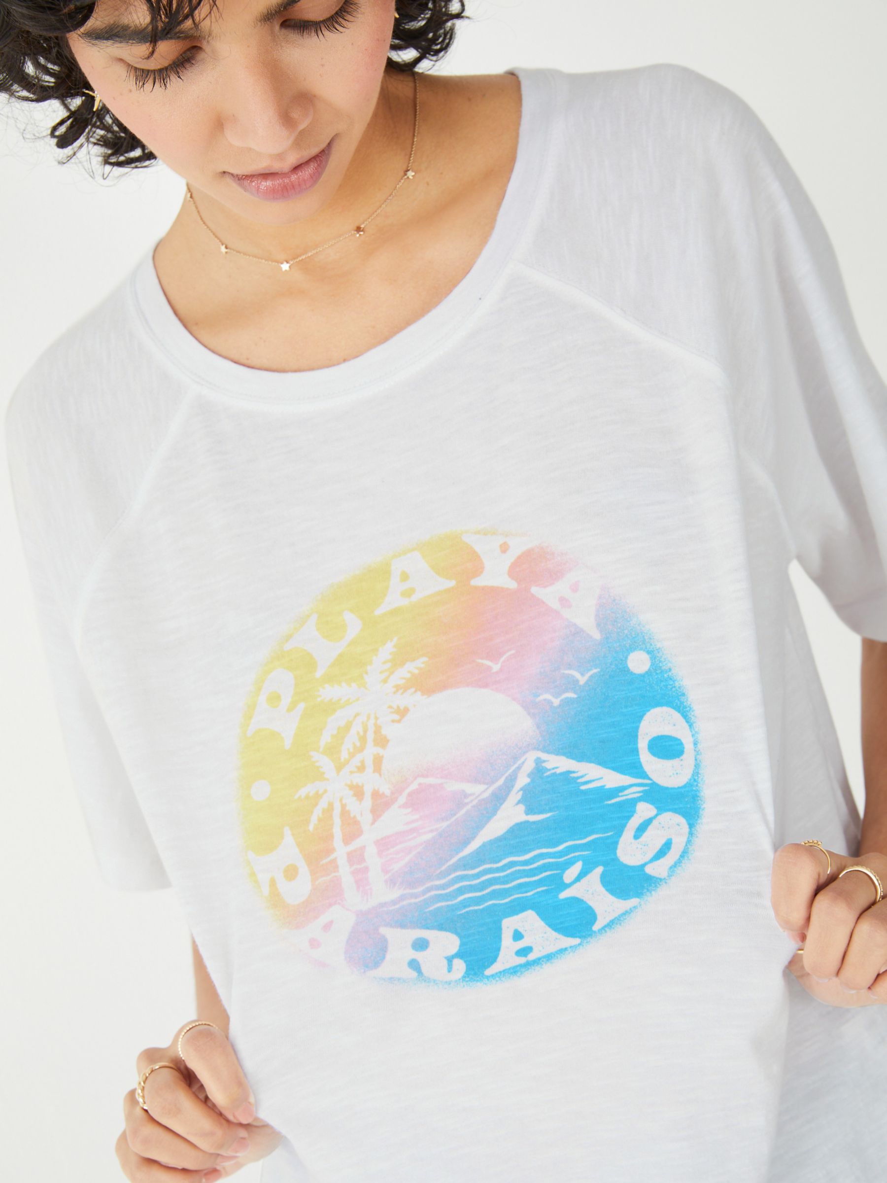HUSH Paraiso Playa Print Raglan Sleeve T-Shirt, White