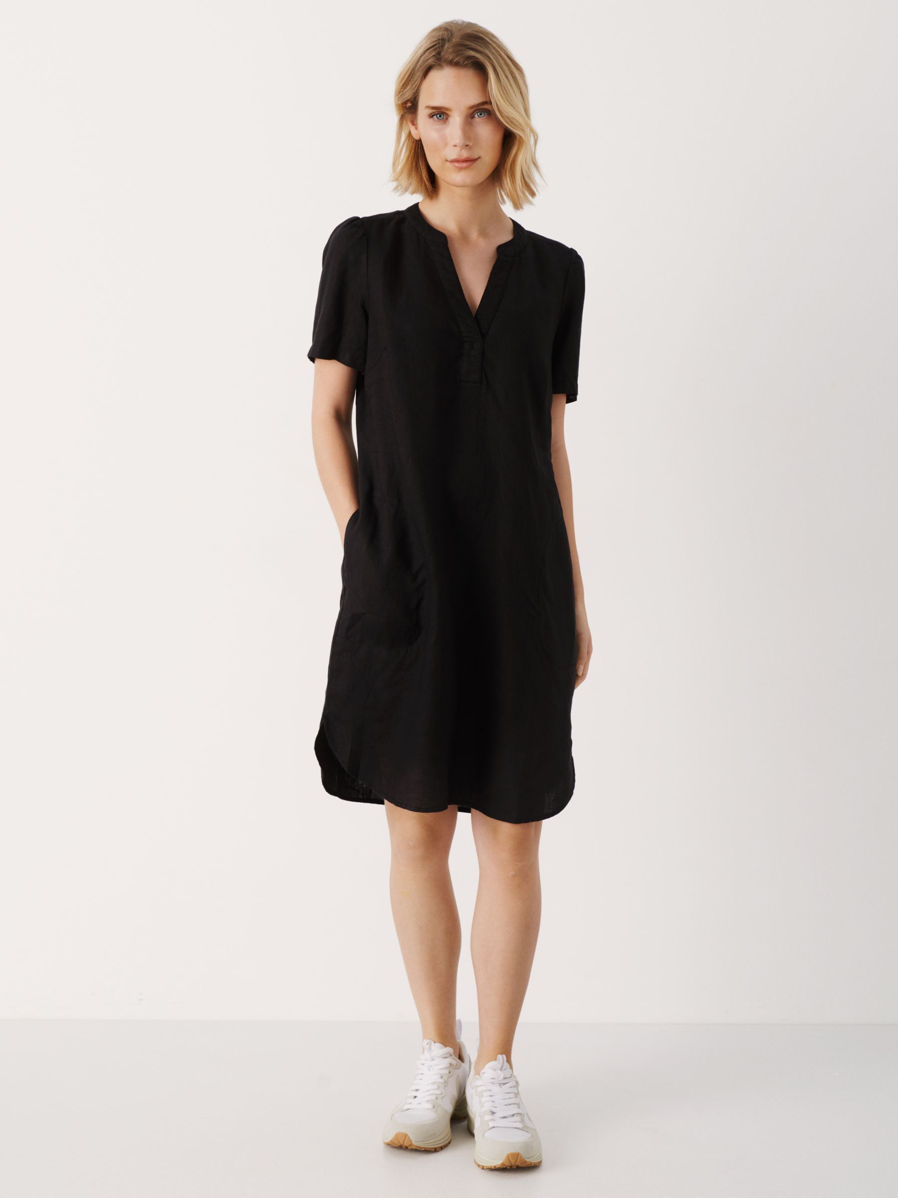 Part Two Aminase Plain Linen Dress, Black at John Lewis & Partners