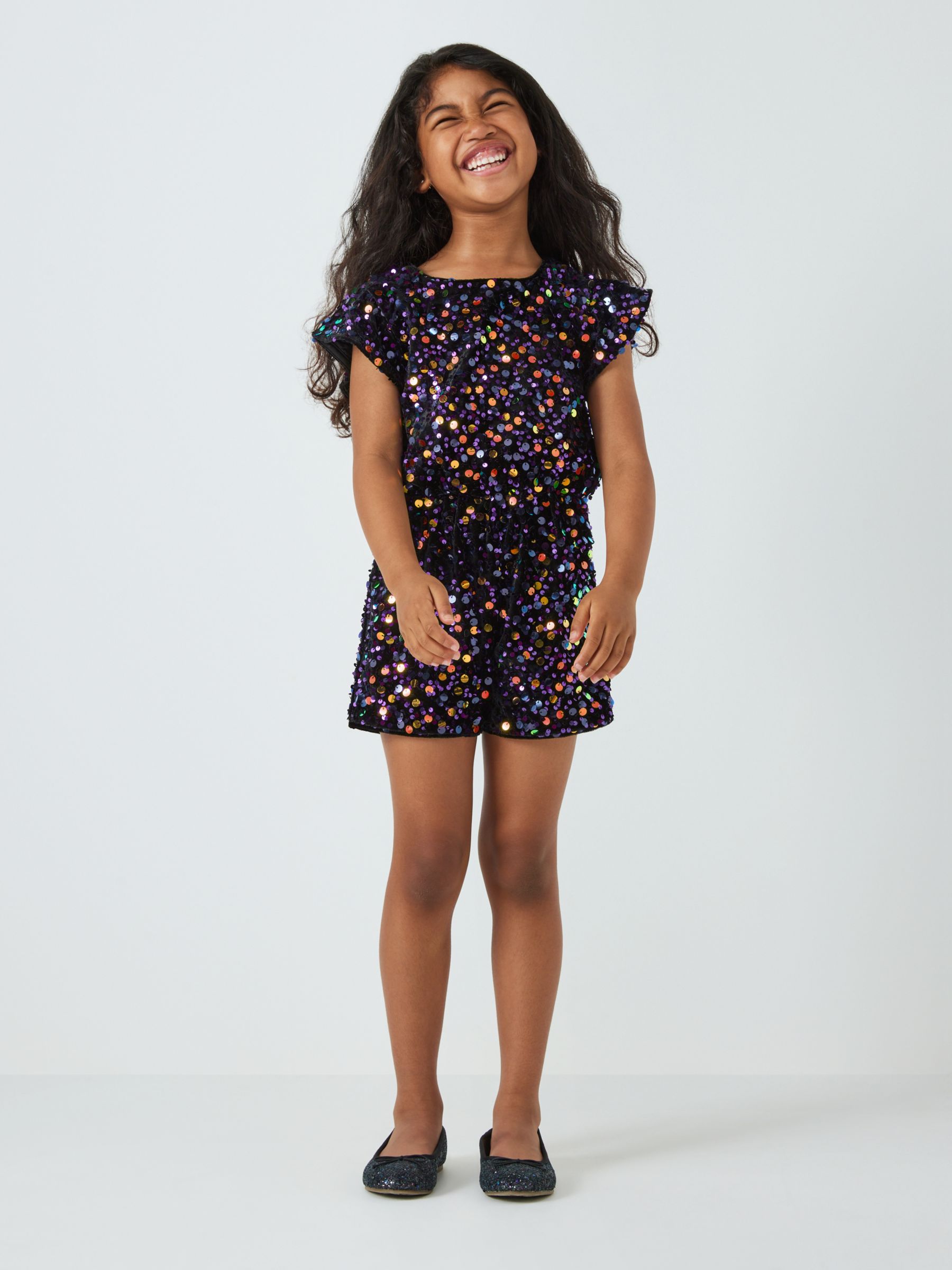 John Lewis Kids' Frill Sequin Jumpsuit, Metallic at John Lewis & Partners