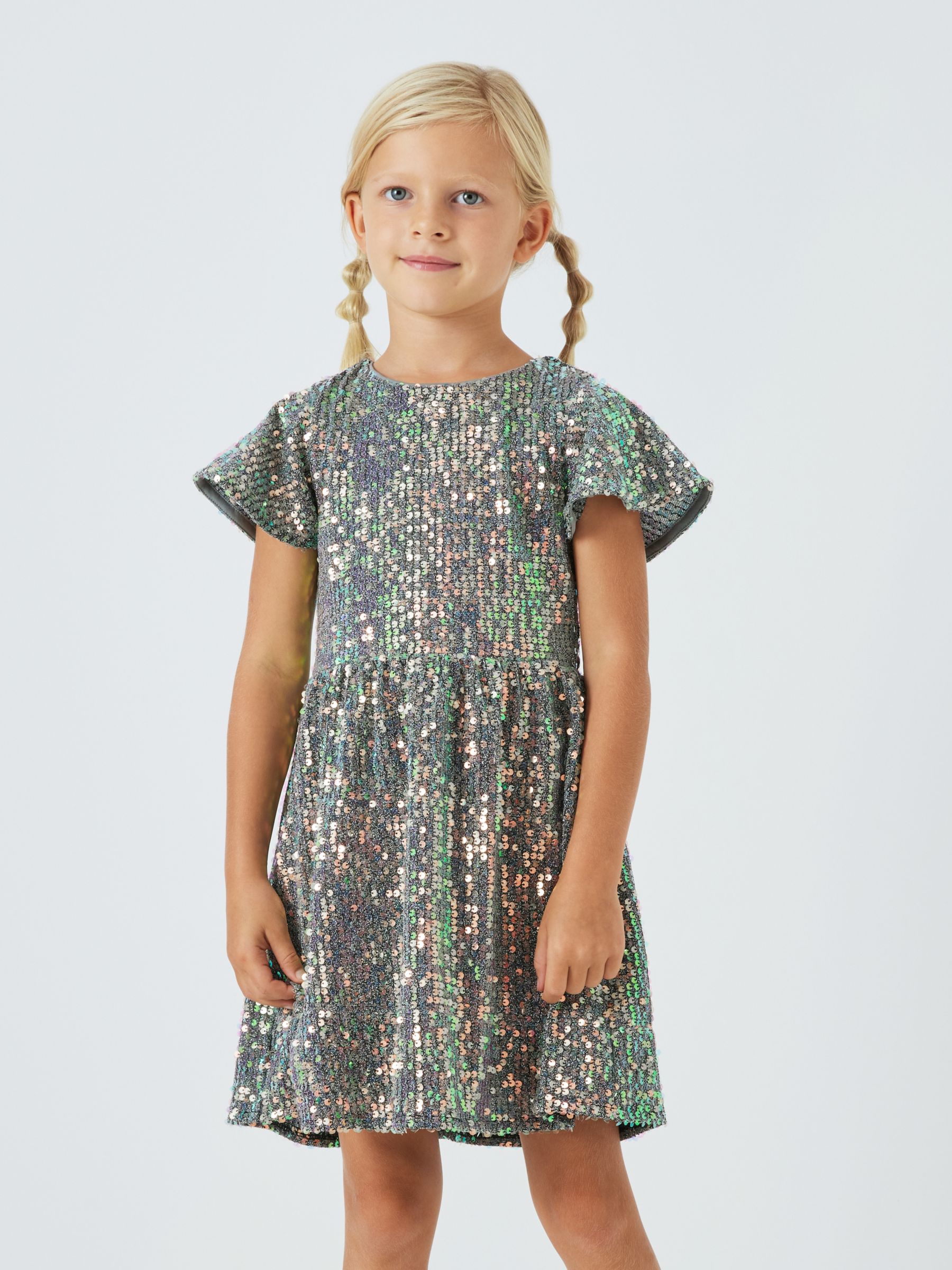 John Lewis Kids' Iridescent Sequin Dress, Metallic