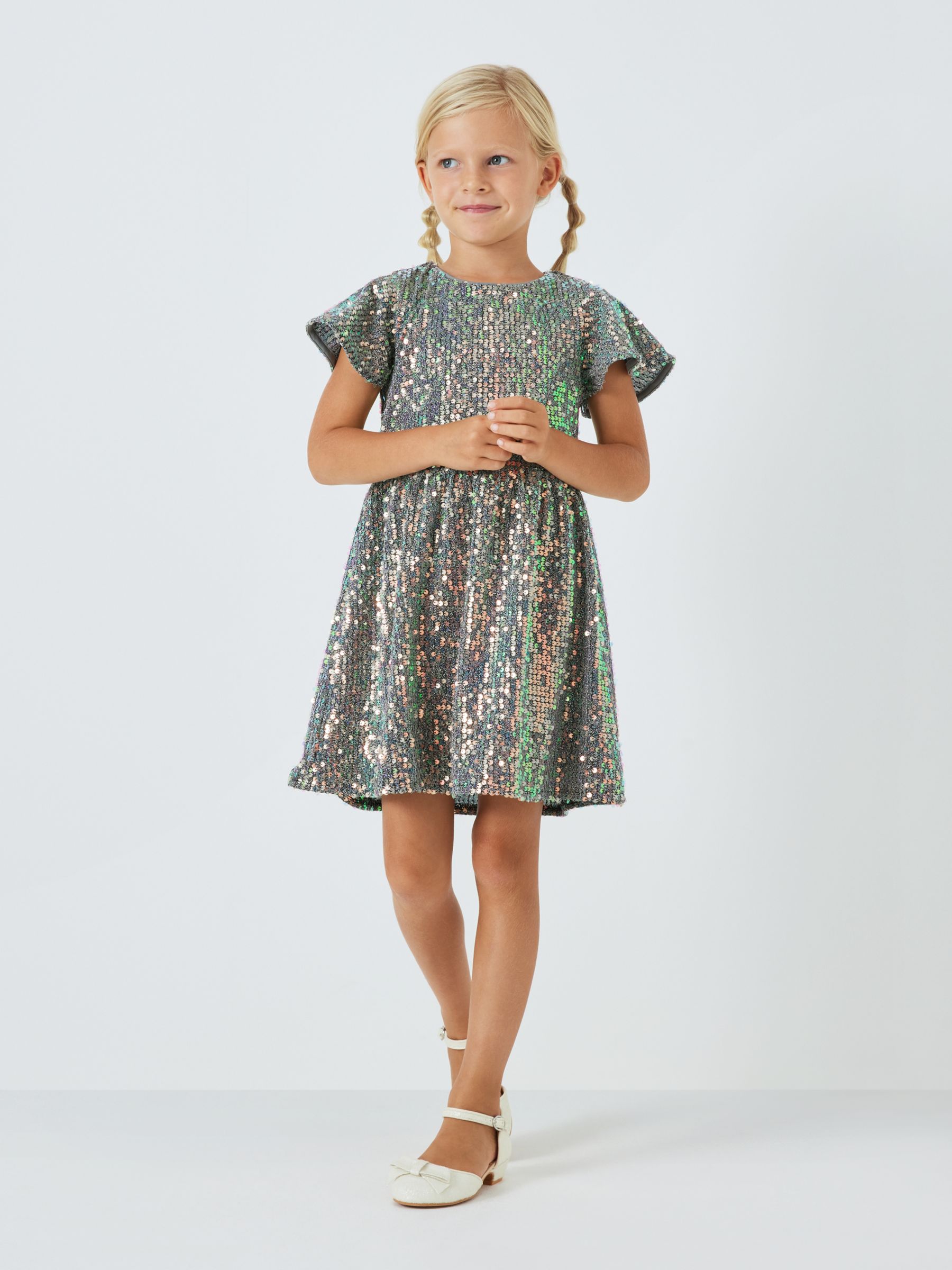 John Lewis Kids' Iridescent Sequin Dress, Metallic