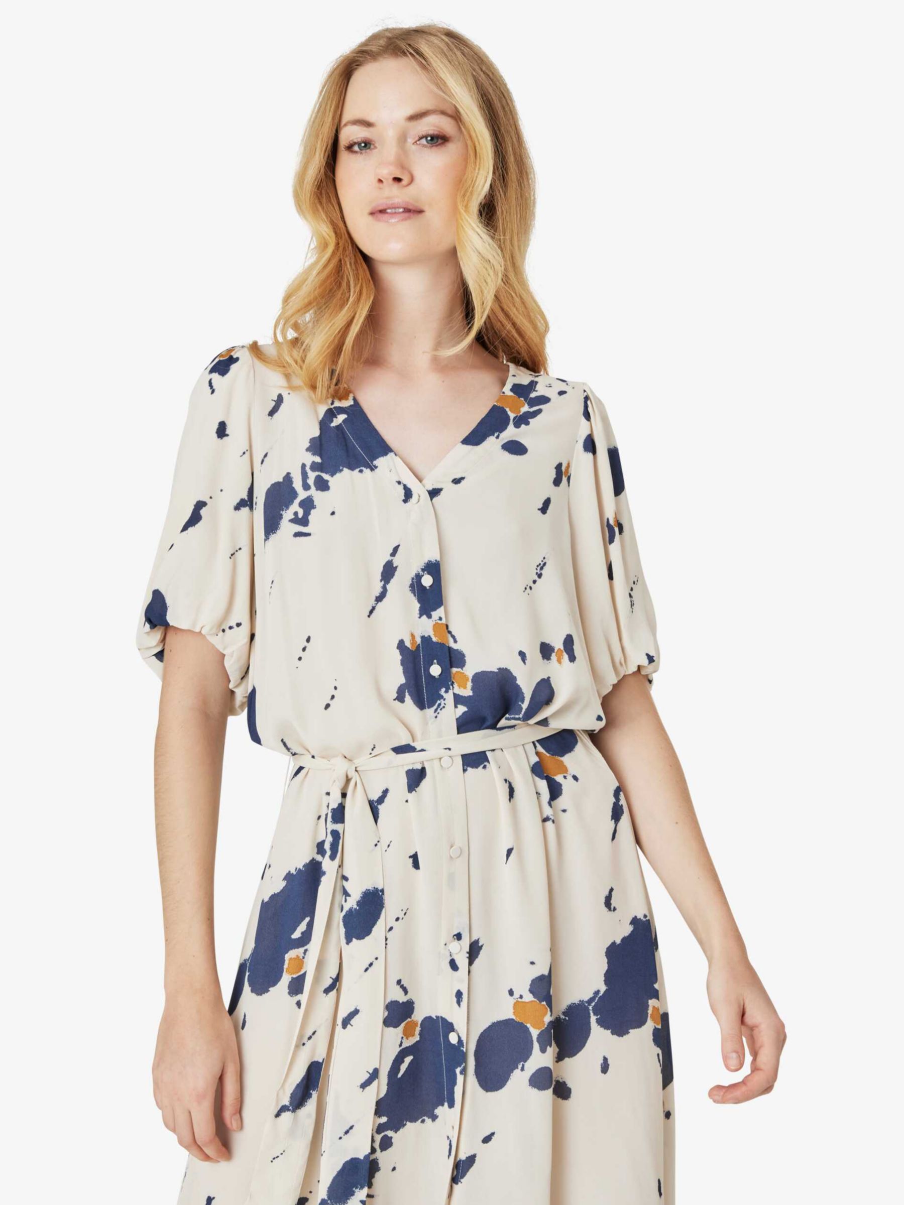 Noa Noa Caroline Maxi 3/4 Sleeve Dress, White/Blue at John Lewis & Partners