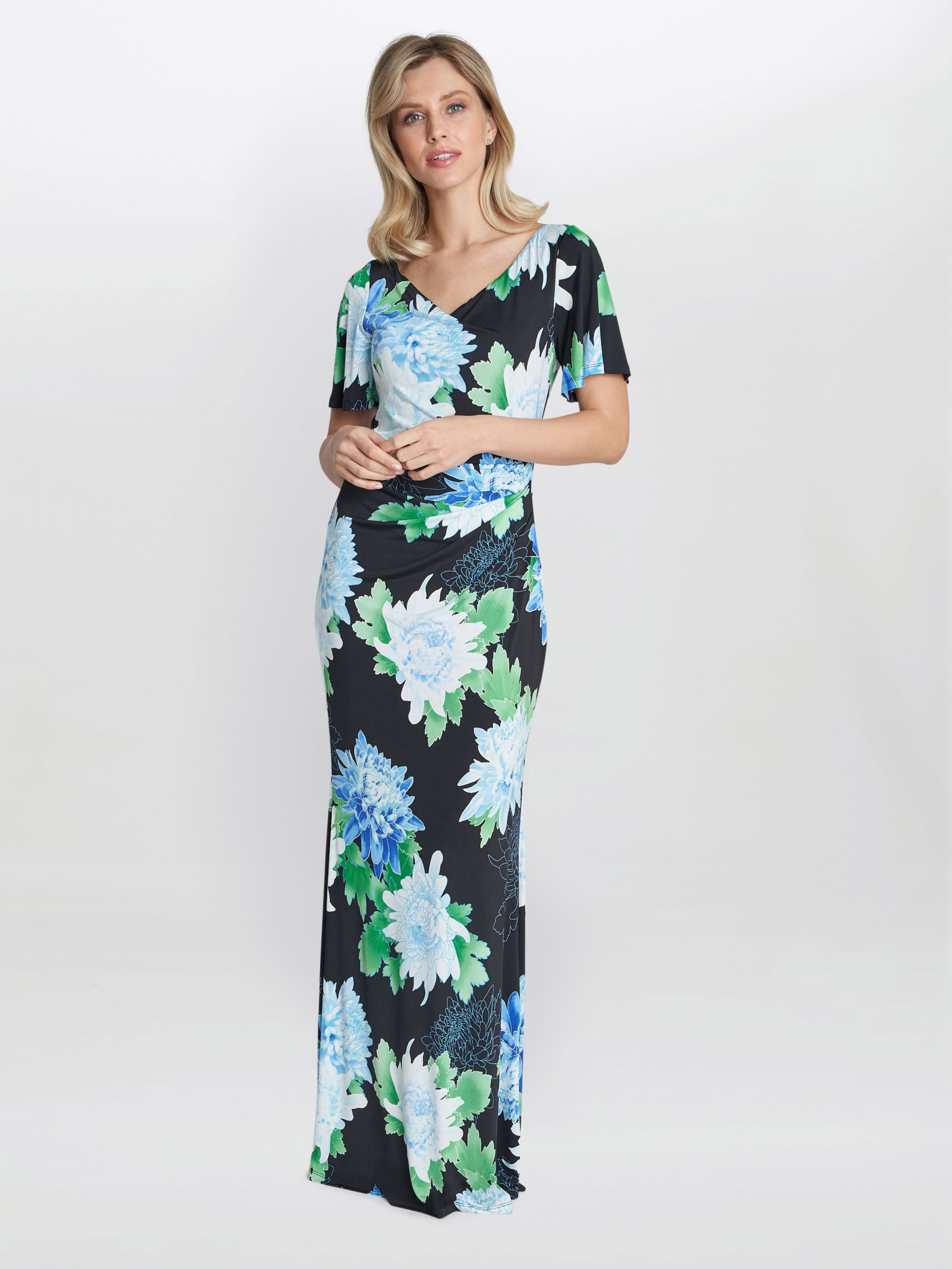 Gina Bacconi Jaylene Floral Maxi Dress, Navy/Green at John Lewis & Partners