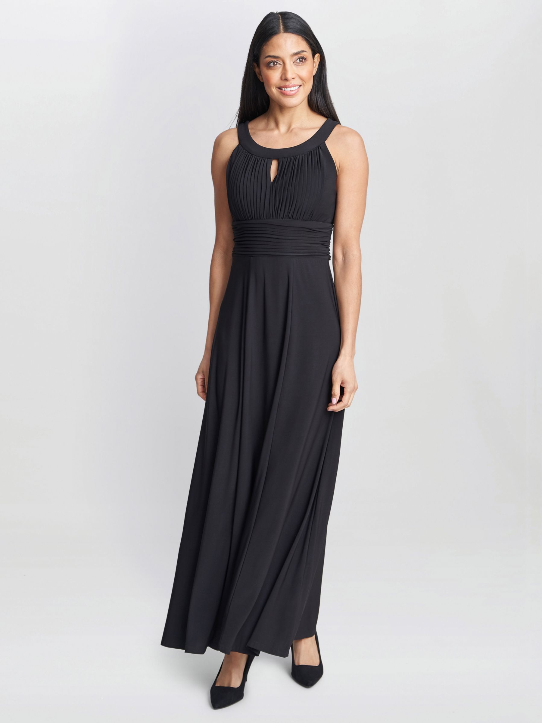 Gina Bacconi Kelsie Ruched Maxi Dress, Black at John Lewis & Partners