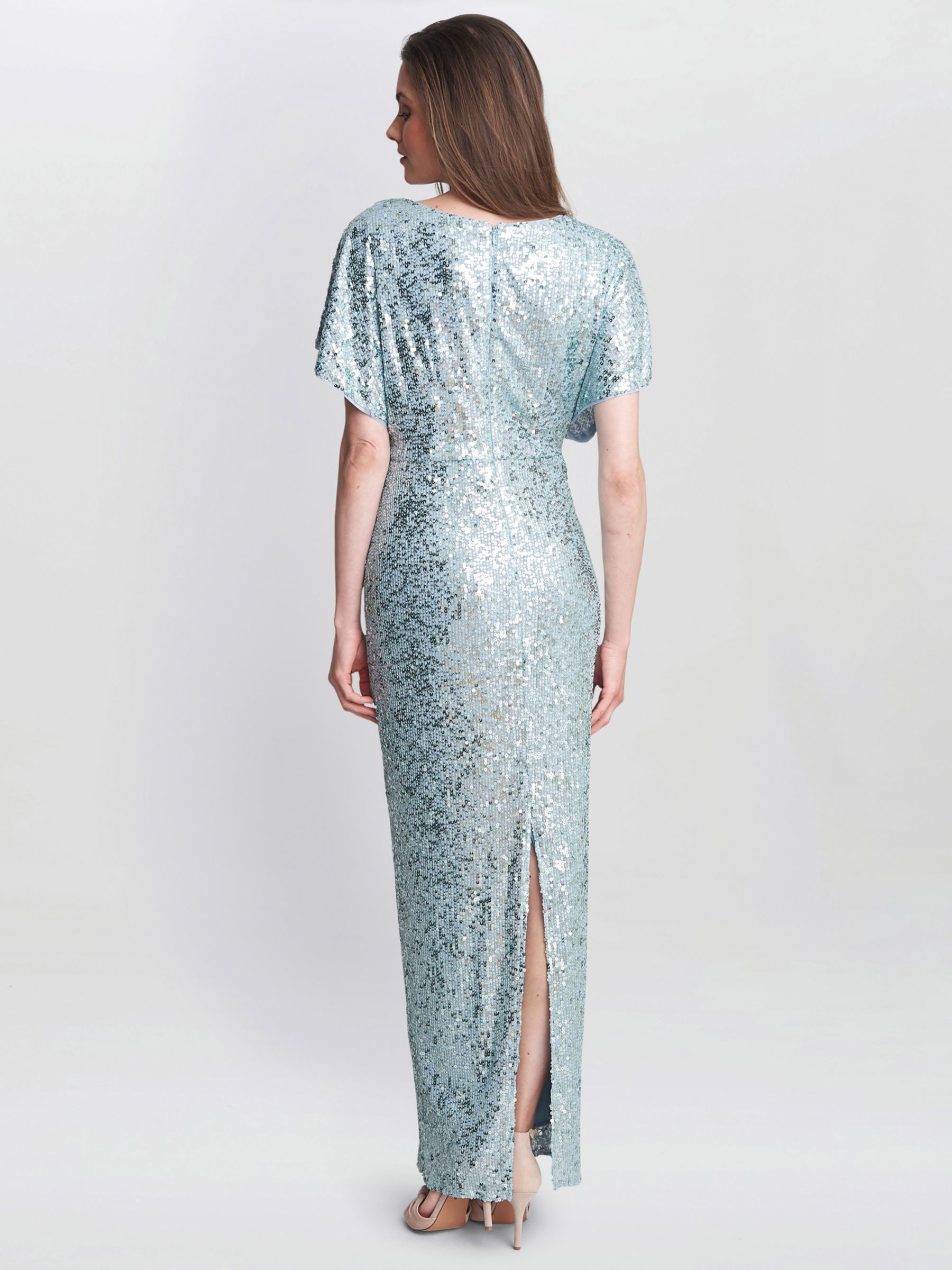 Gina Bacconi Courtney Sequin Maxi Dress, Sky Blue at John Lewis & Partners