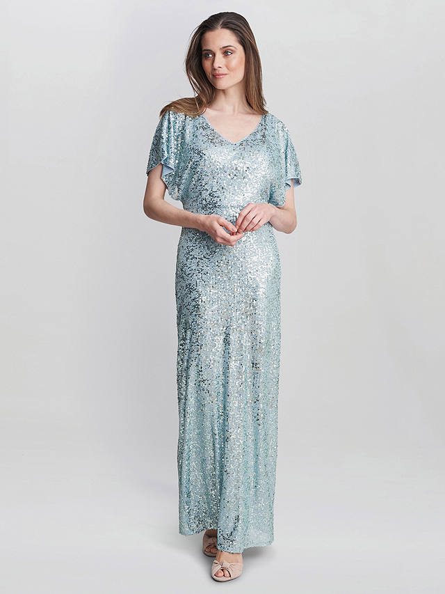 Gina Bacconi Courtney Sequin Maxi Dress, Sky Blue