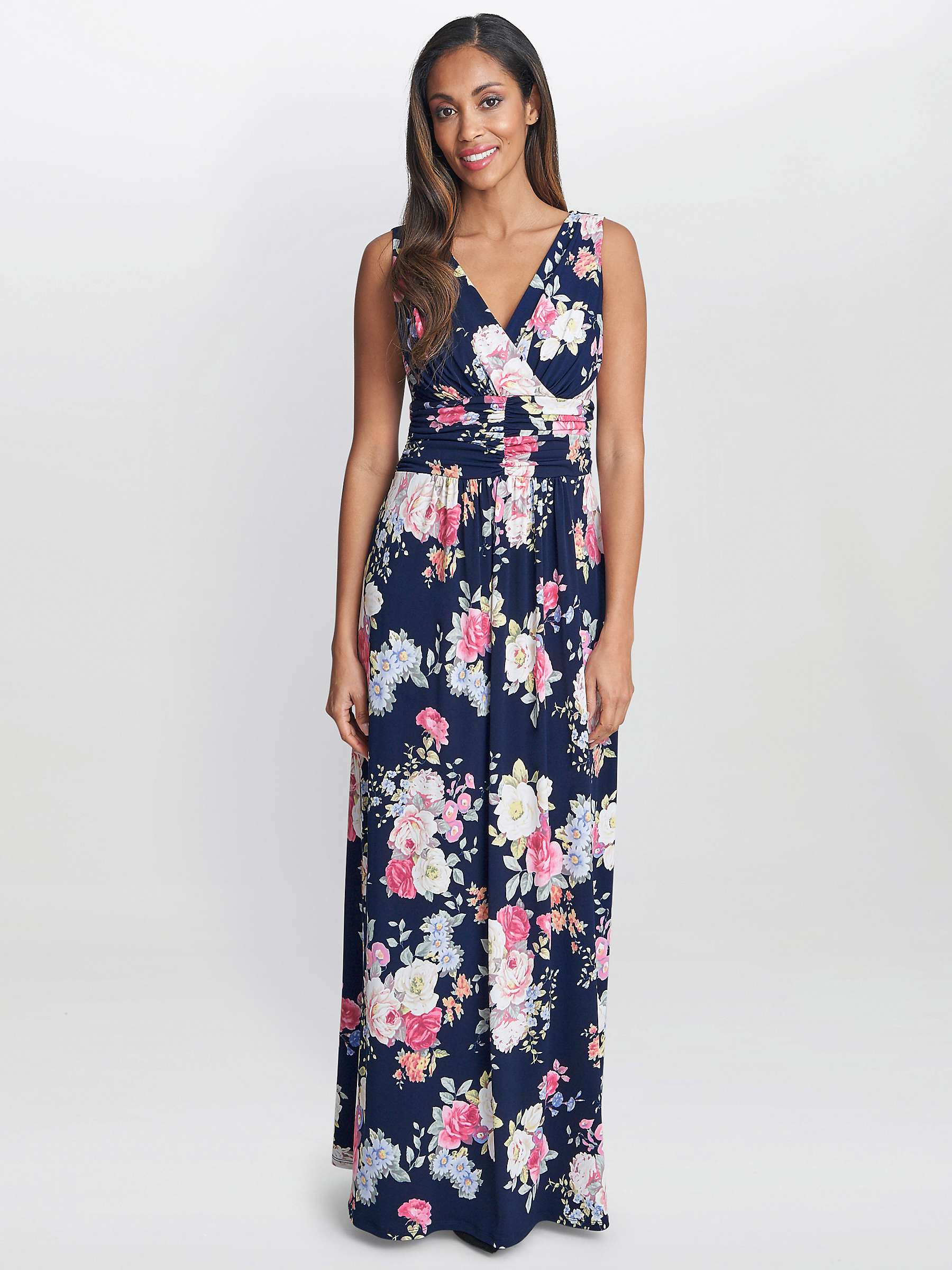Buy Gina Bacconi Priya Floral Maxi Dress, Navy/Pink Online at johnlewis.com