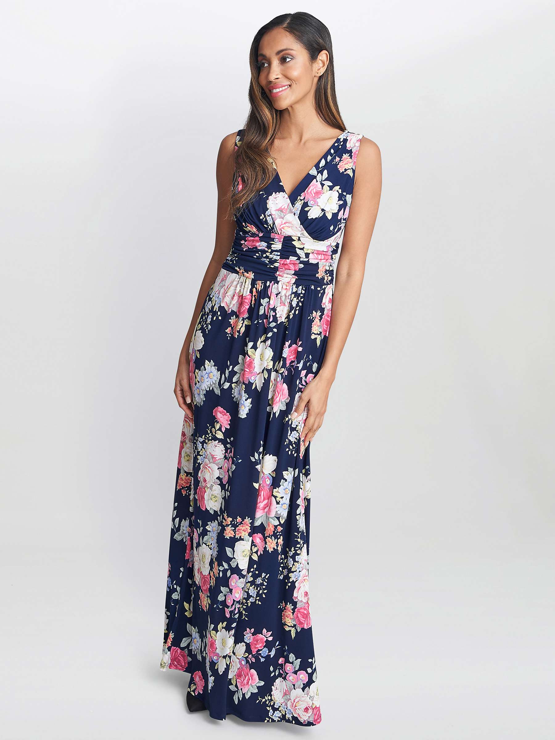 Buy Gina Bacconi Priya Floral Maxi Dress, Navy/Pink Online at johnlewis.com