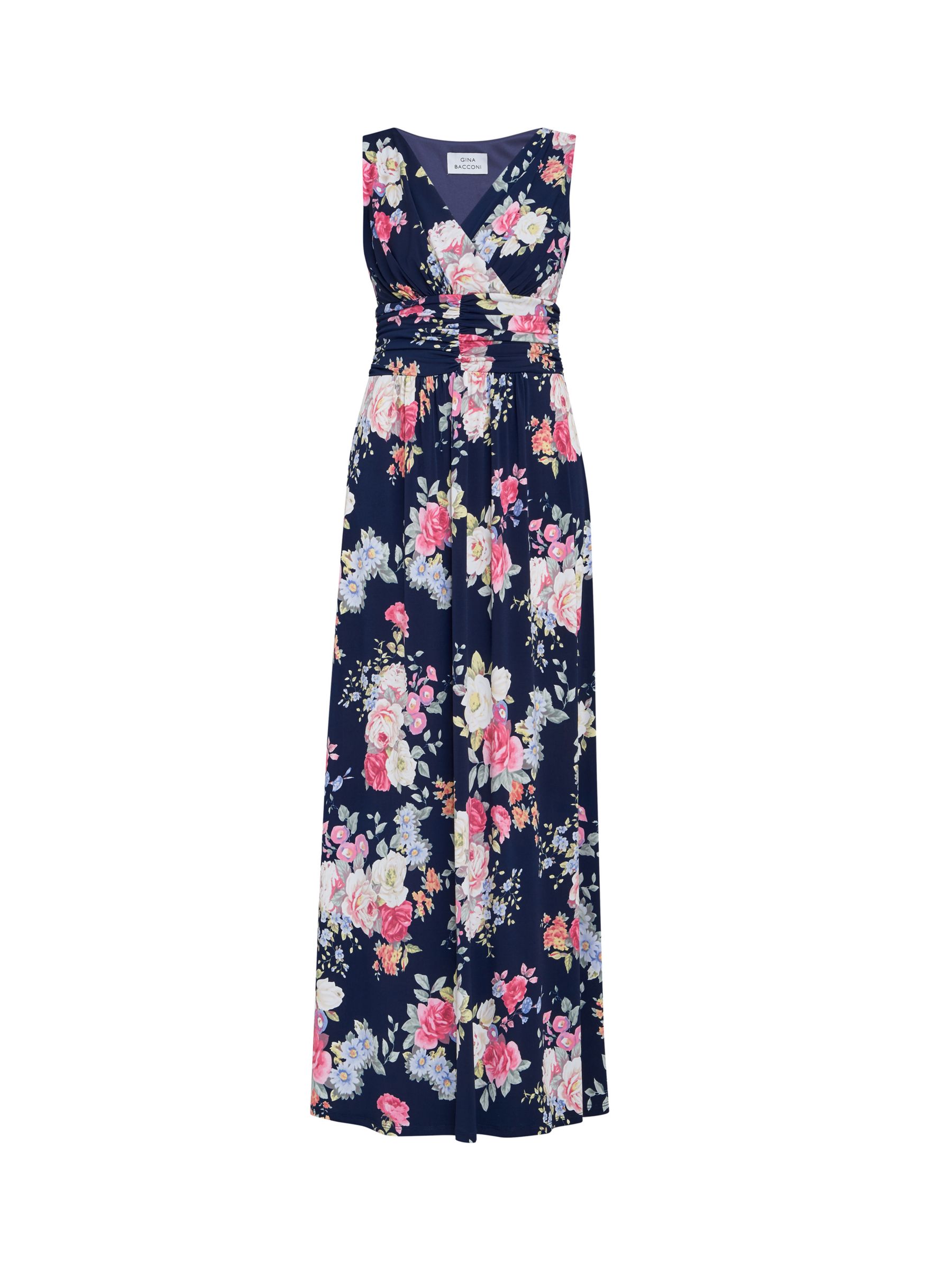 Gina Bacconi Priya Floral Maxi Dress, Navy/Pink, 8