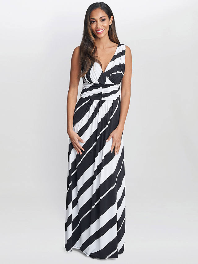 Gina Bacconi Lorah Stripe Maxi Dress, Black/White