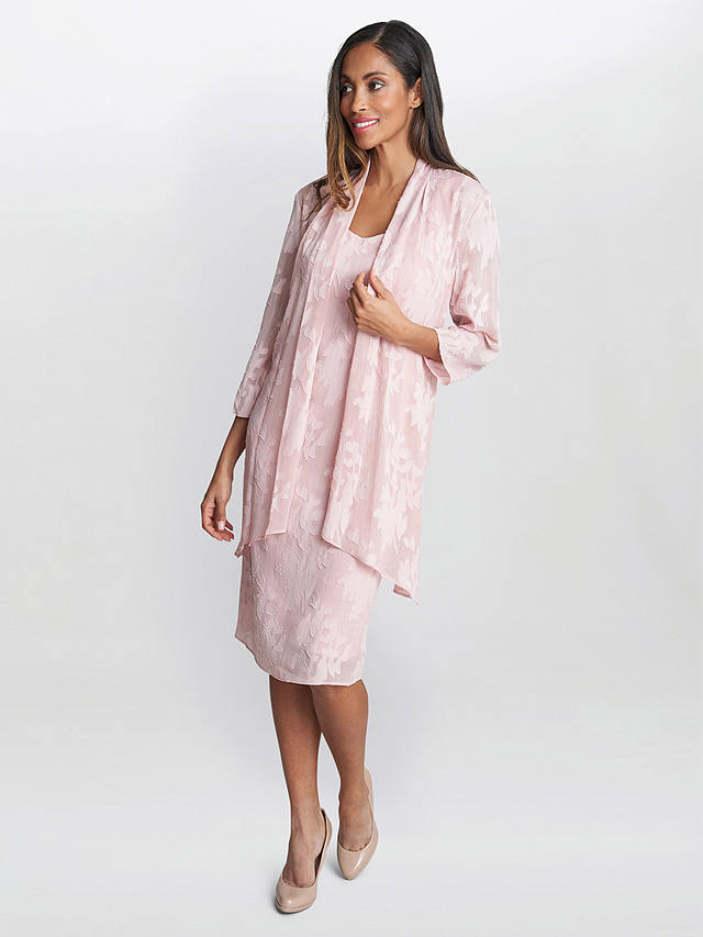 Gina Bacconi Gemma Dress Jacquard Waterfall Jacket and Shift Dress, Rose Pink