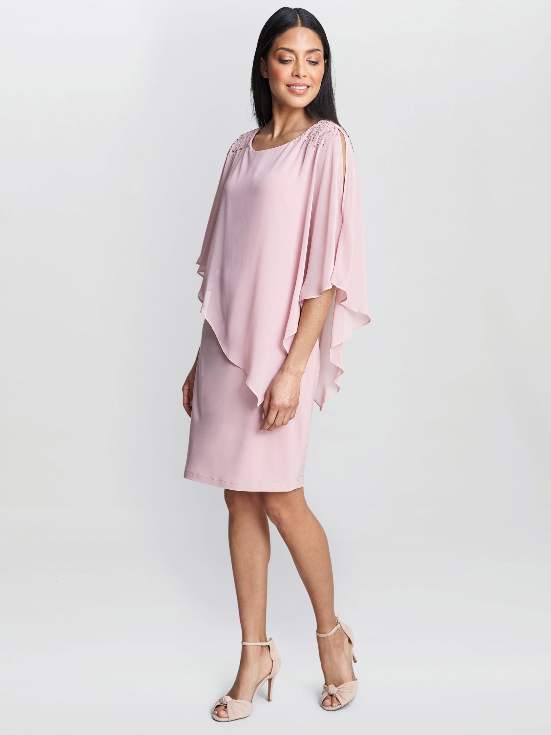 Gina Bacconi Zenna Beaded Shoulder Dress, Rose Pink, 10
