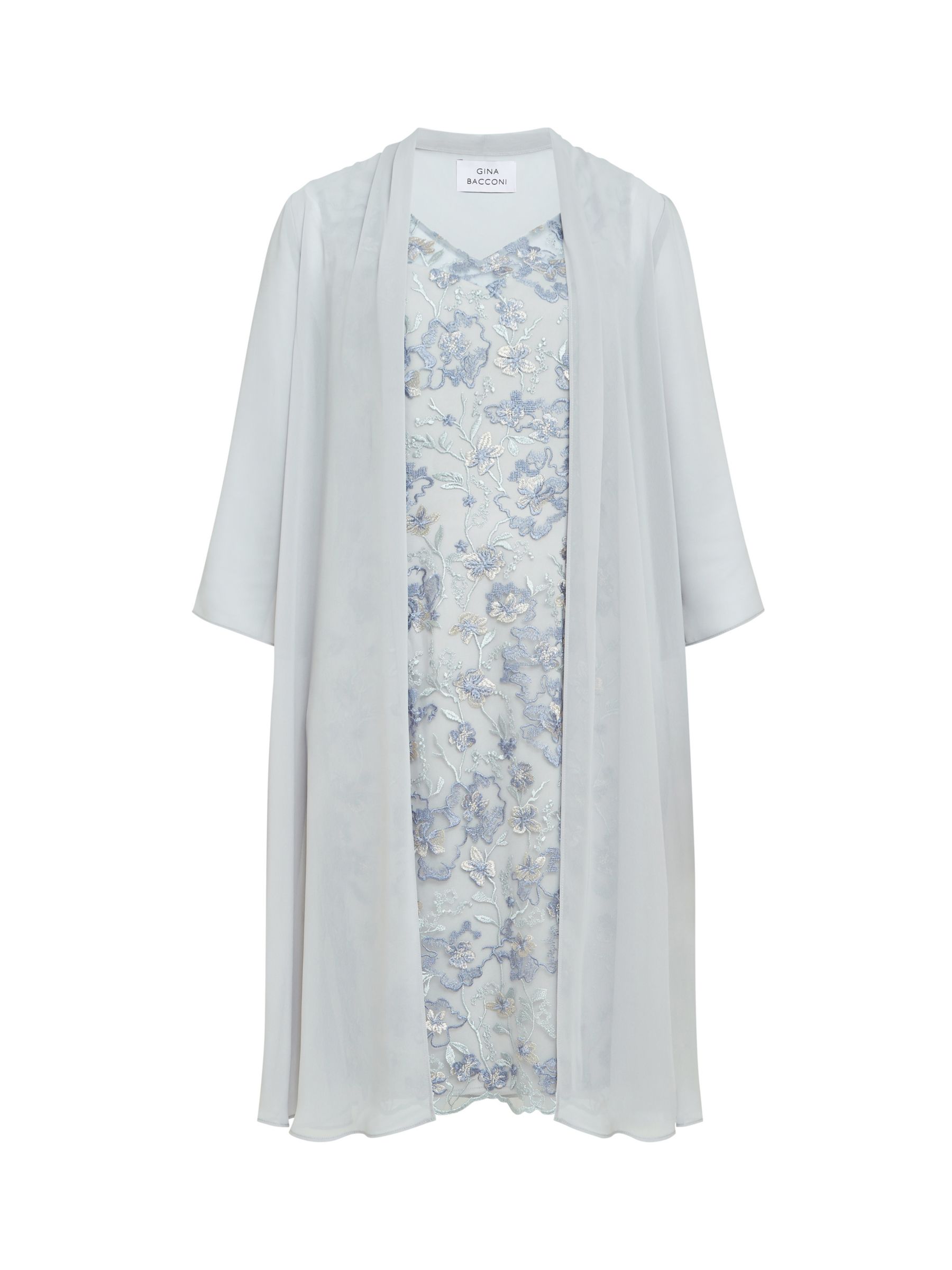 Gina Bacconi Tracy Chiffon Jacket and Floral Embroidered Dress, Dove at ...