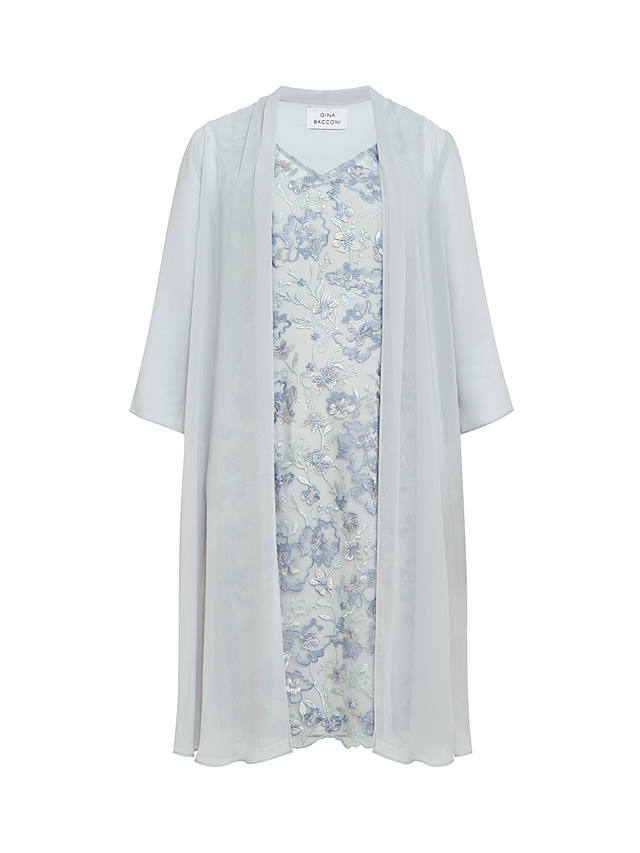 Gina Bacconi Tracy Chiffon Jacket and Floral Embroidered Dress, Dove