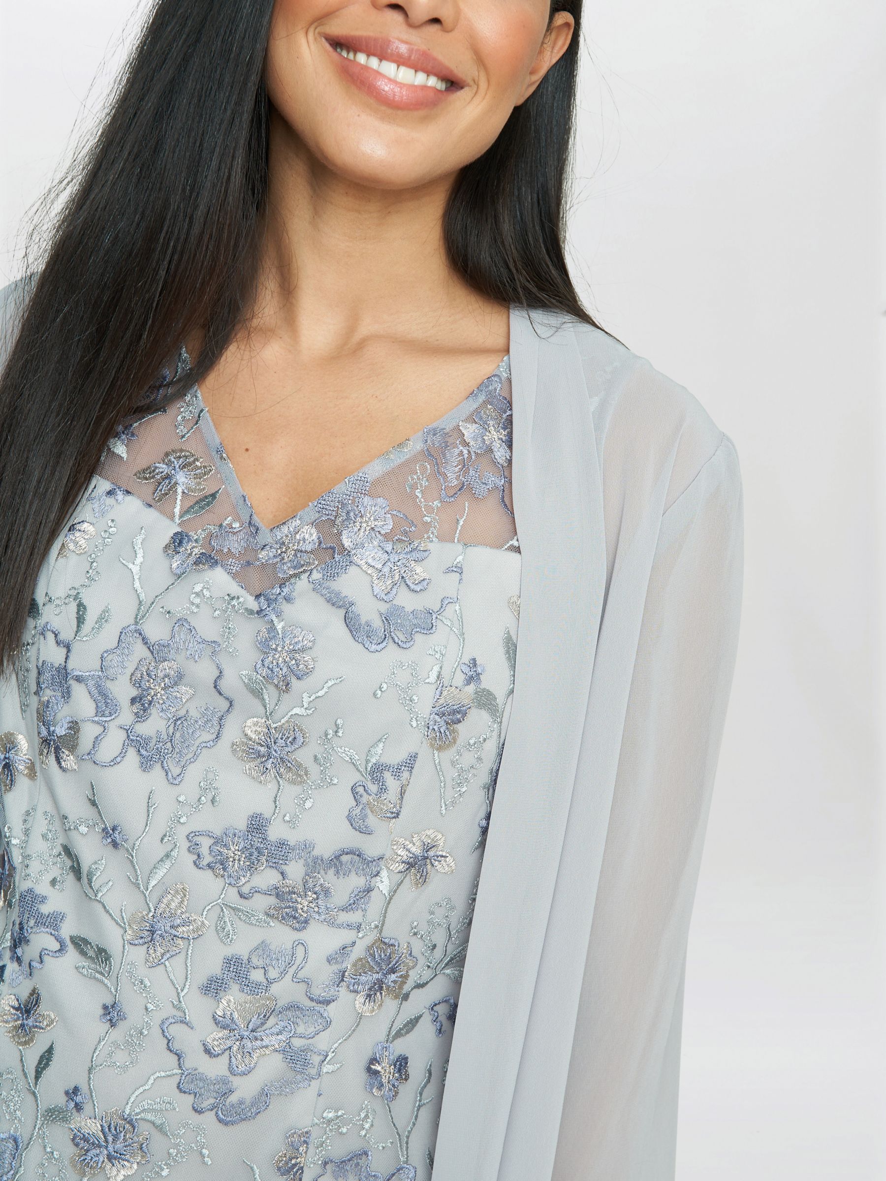 Buy Gina Bacconi Tracy Chiffon Jacket and Floral Embroidered Dress, Dove Online at johnlewis.com