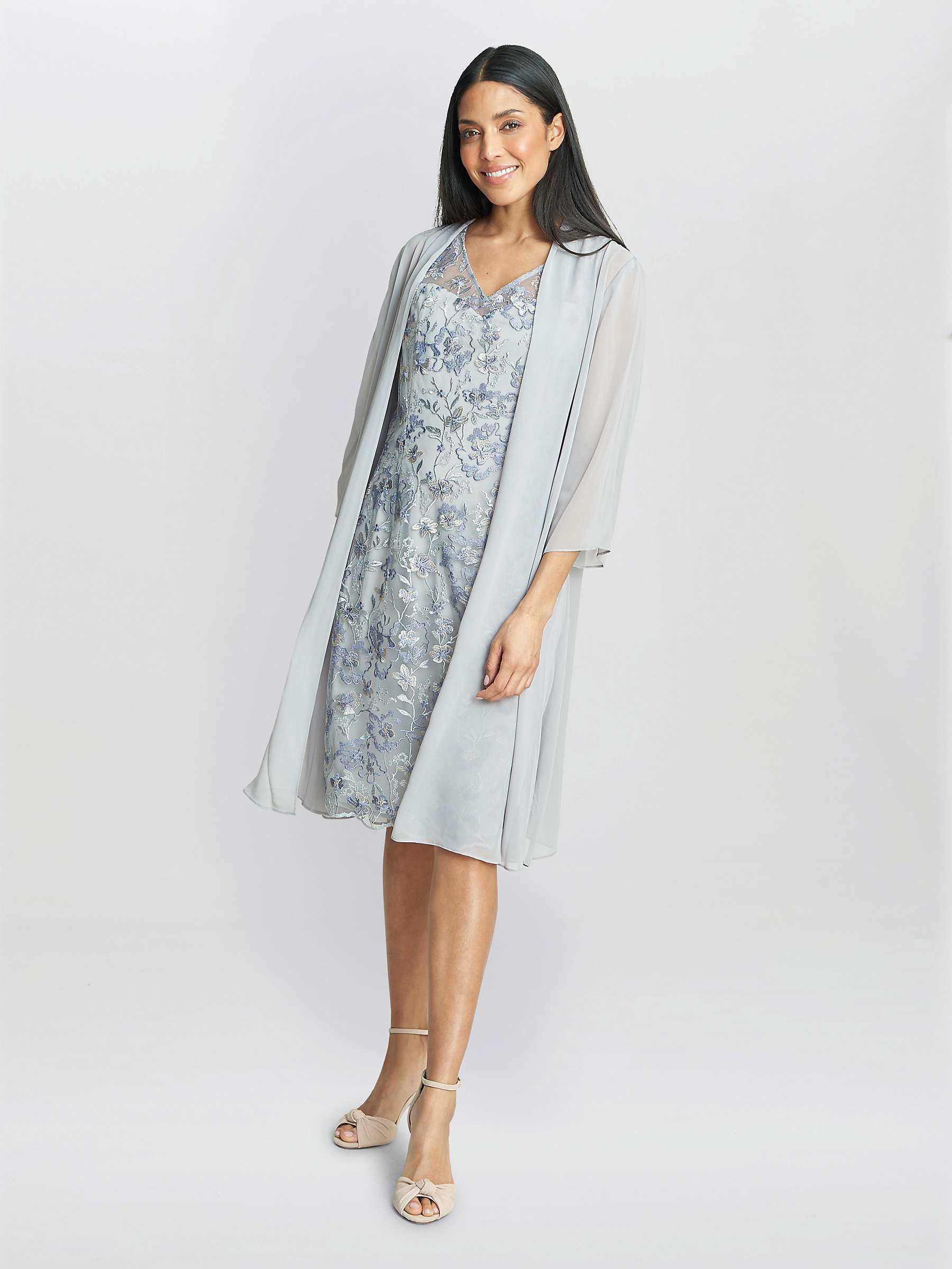 Buy Gina Bacconi Tracy Chiffon Jacket and Floral Embroidered Dress, Dove Online at johnlewis.com