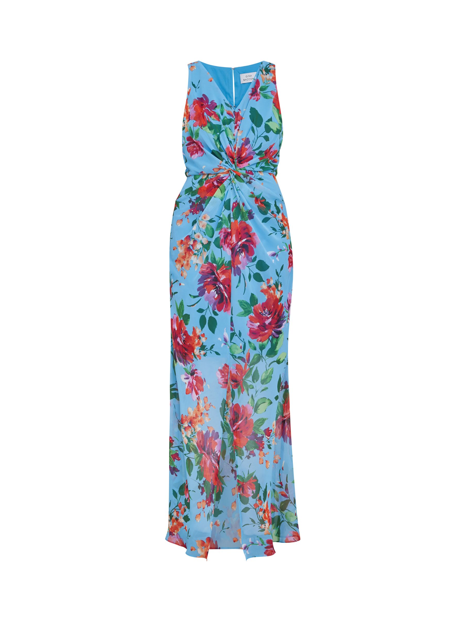 Gina Bacconi Jennifer Floral Twist Detail Maxi Dress, Aqua/Multi at ...