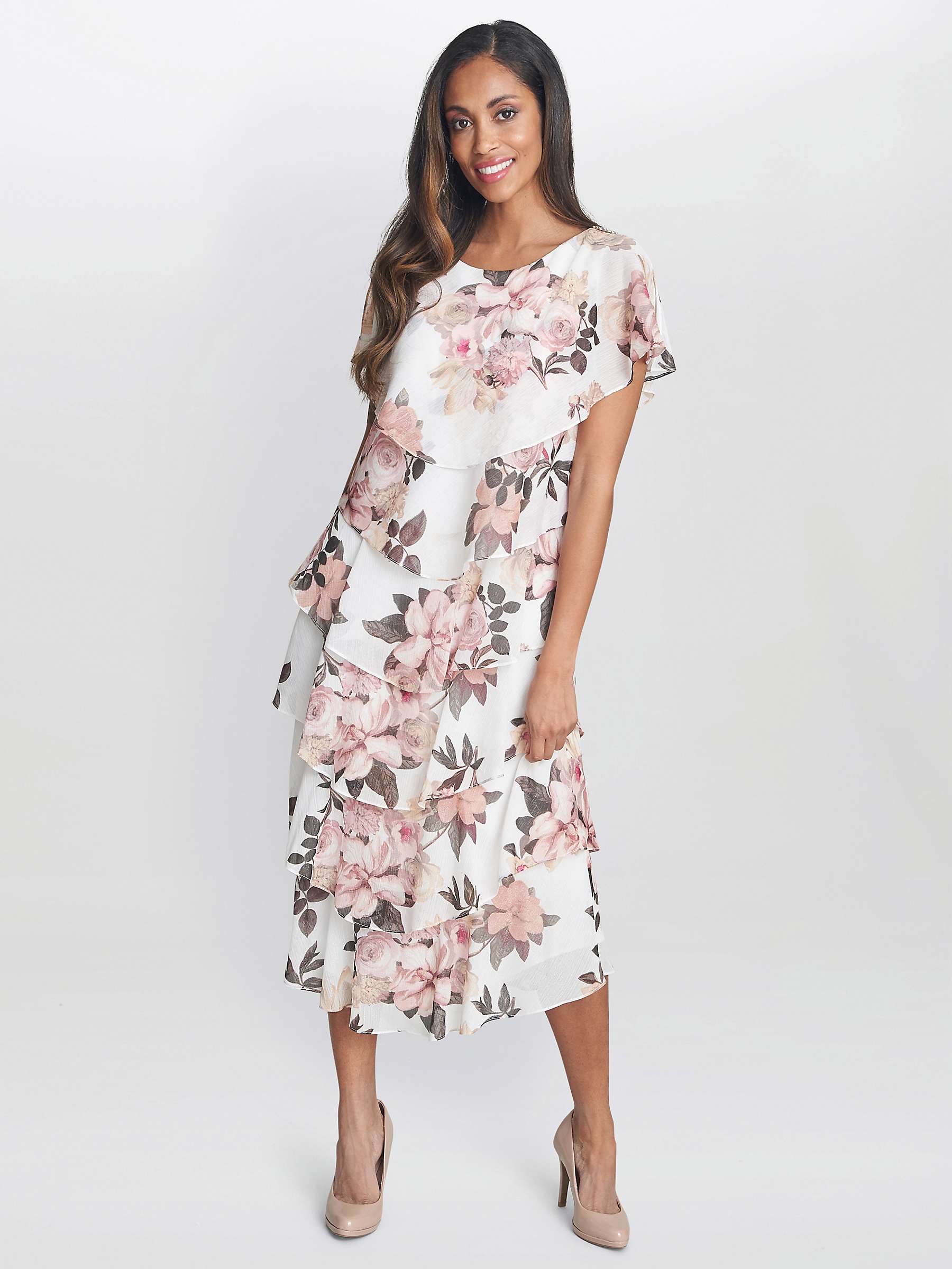 Buy Gina Bacconi Alice Floral Midi Dress, Ivory Pink Online at johnlewis.com