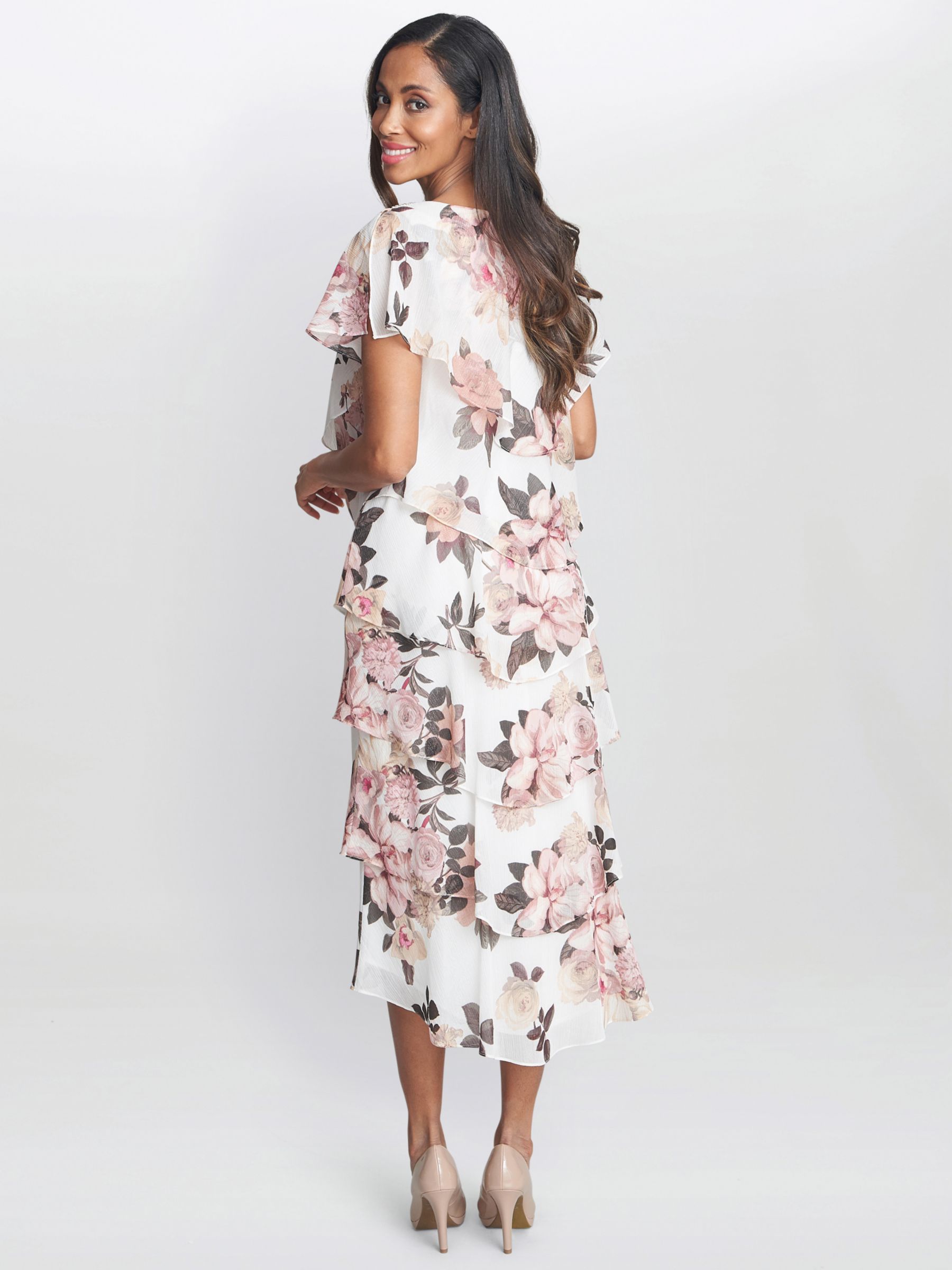 Buy Gina Bacconi Alice Floral Midi Dress, Ivory Pink Online at johnlewis.com