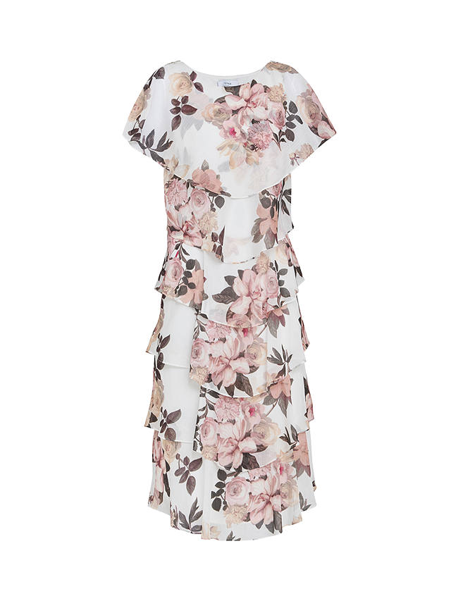 Gina Bacconi Alice Floral Midi Dress, Ivory Pink