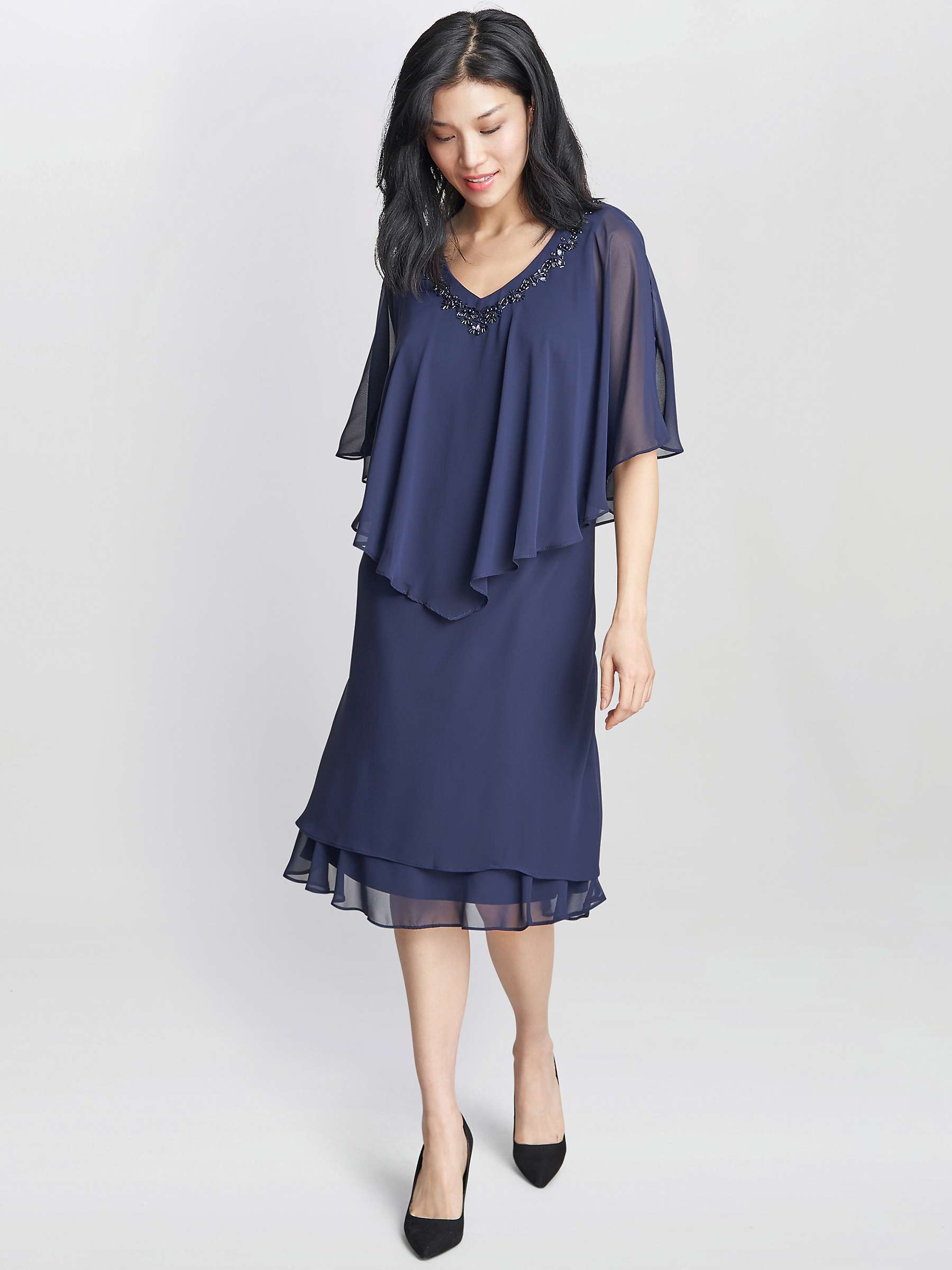 Buy Gina Bacconi Diana Cape Chiffon Dress, Spring Navy Online at johnlewis.com