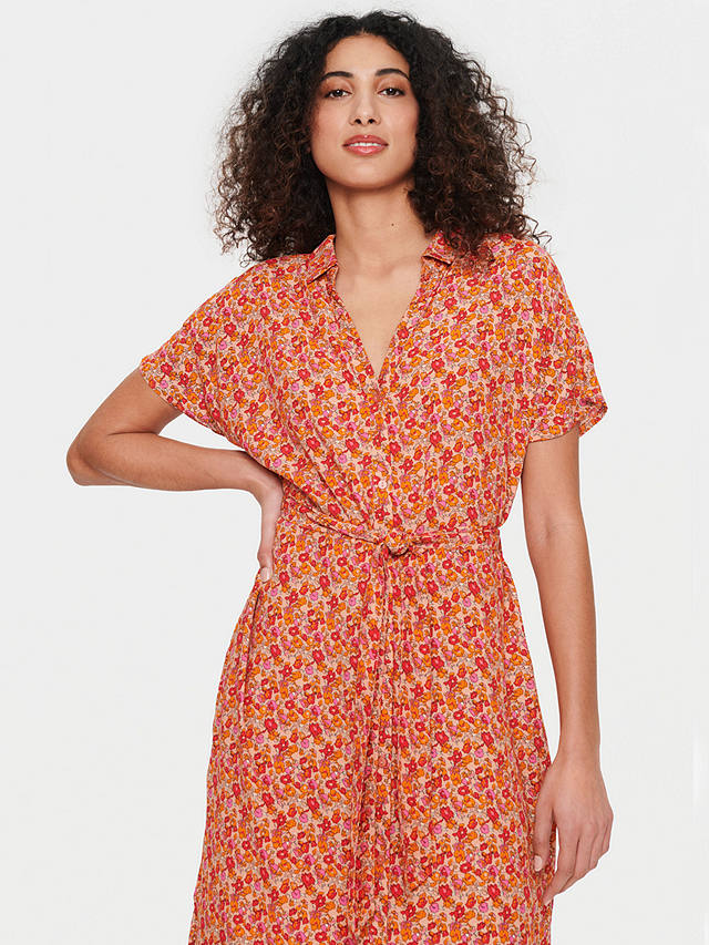 Saint Tropez Blanca Floral Print Midi Shirt Dress, Peach Bloom