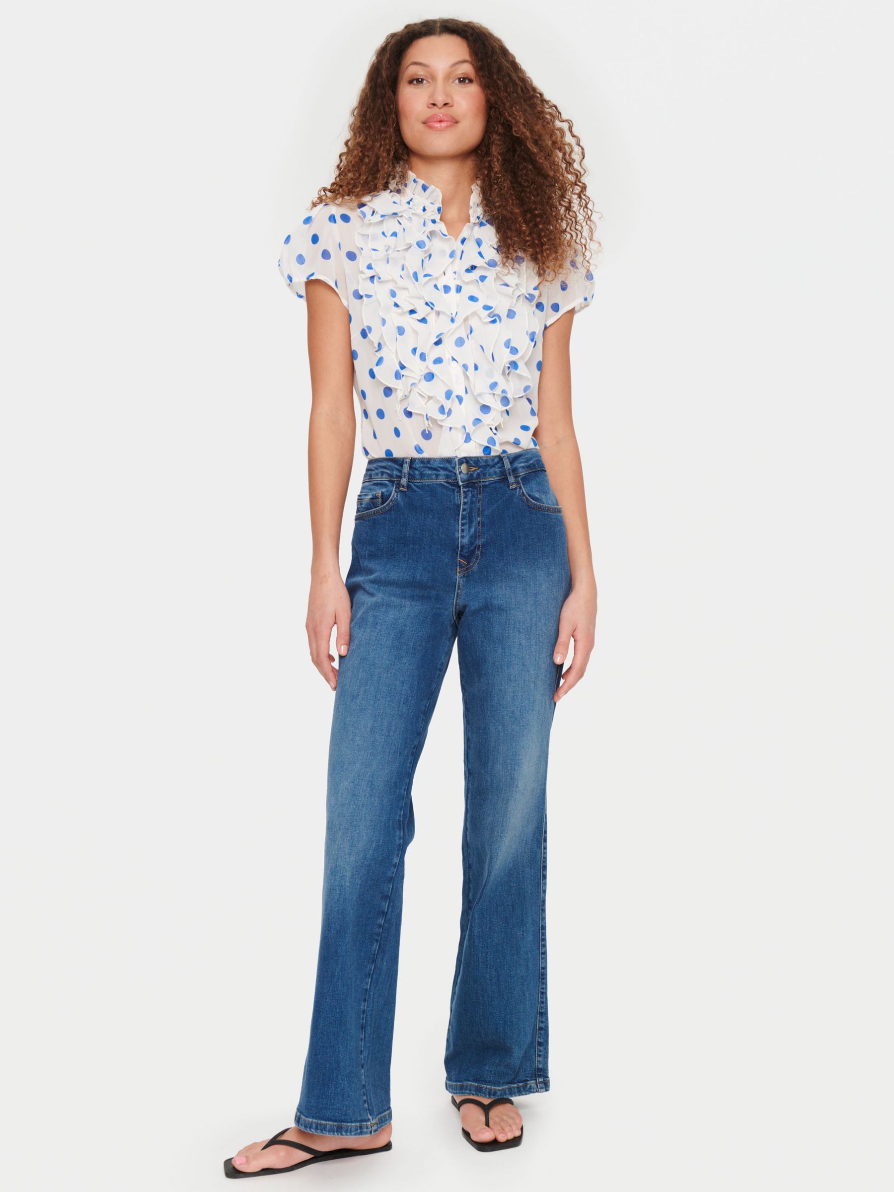 Saint Tropez Lilja Spot Print Crinkle Shirt, Blue/White at John Lewis ...