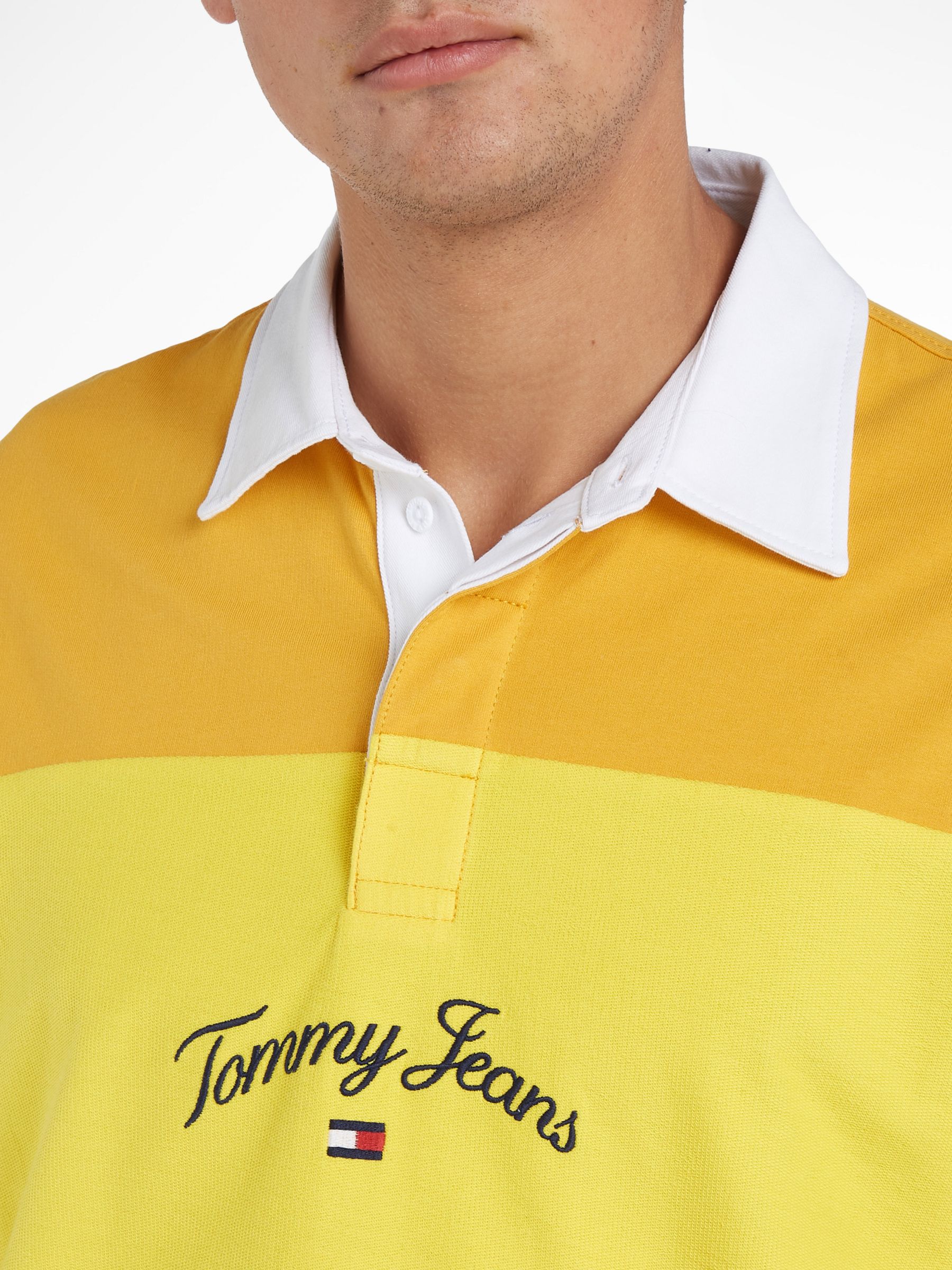 Tommy Jeans Stripe Long Sleeve Rugby Shirt, College Gold, S