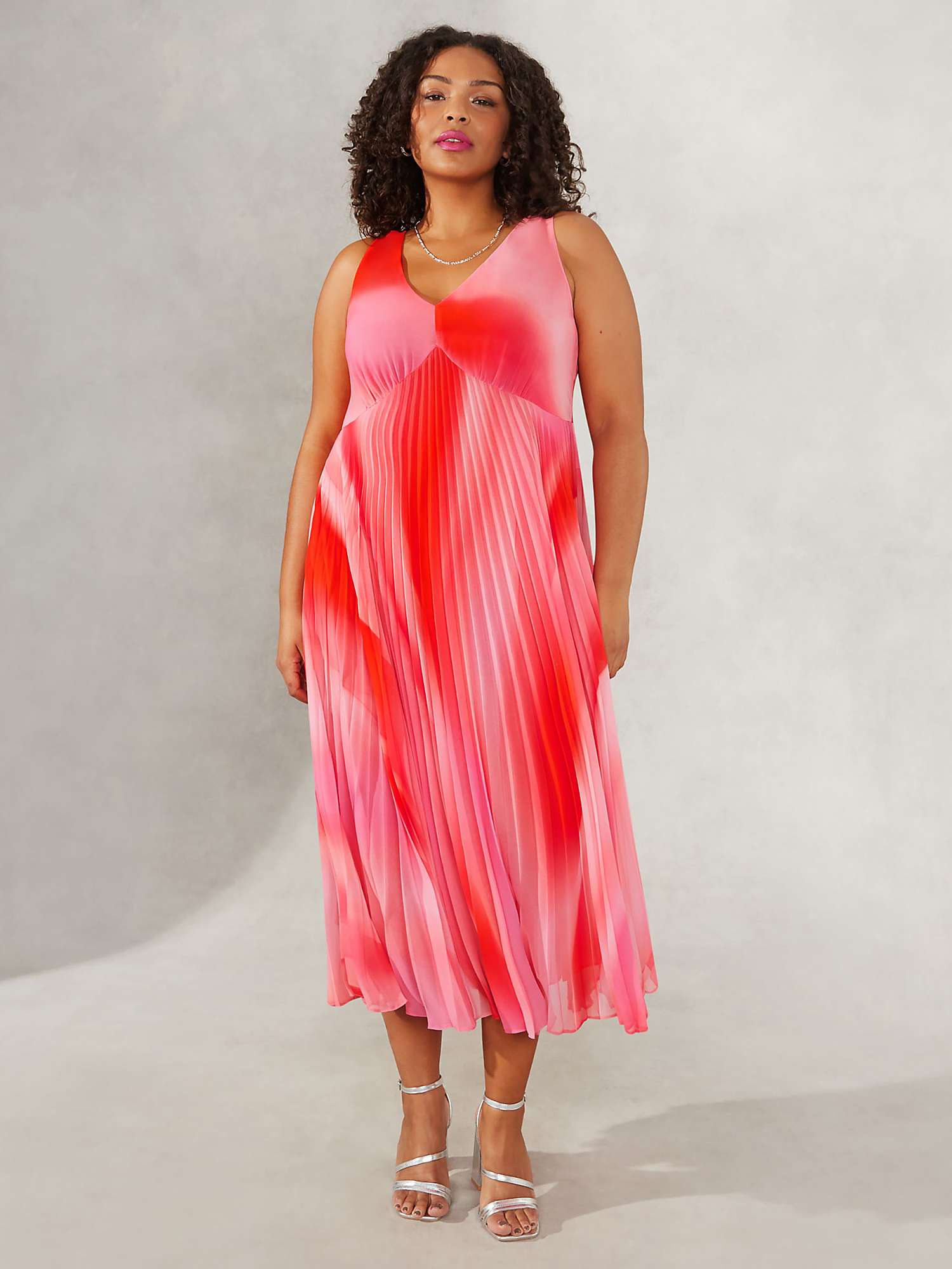 Buy Live Unlimited Curve Ombre Midi Pleated Dress, Pink Online at johnlewis.com