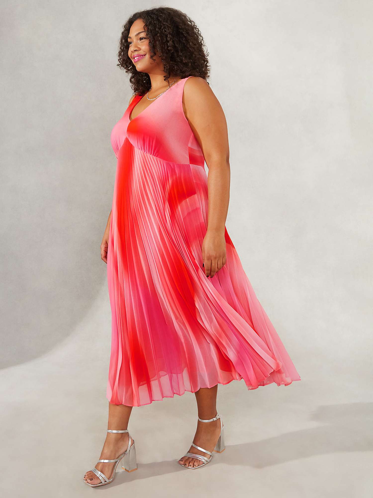 Buy Live Unlimited Curve Ombre Midi Pleated Dress, Pink Online at johnlewis.com