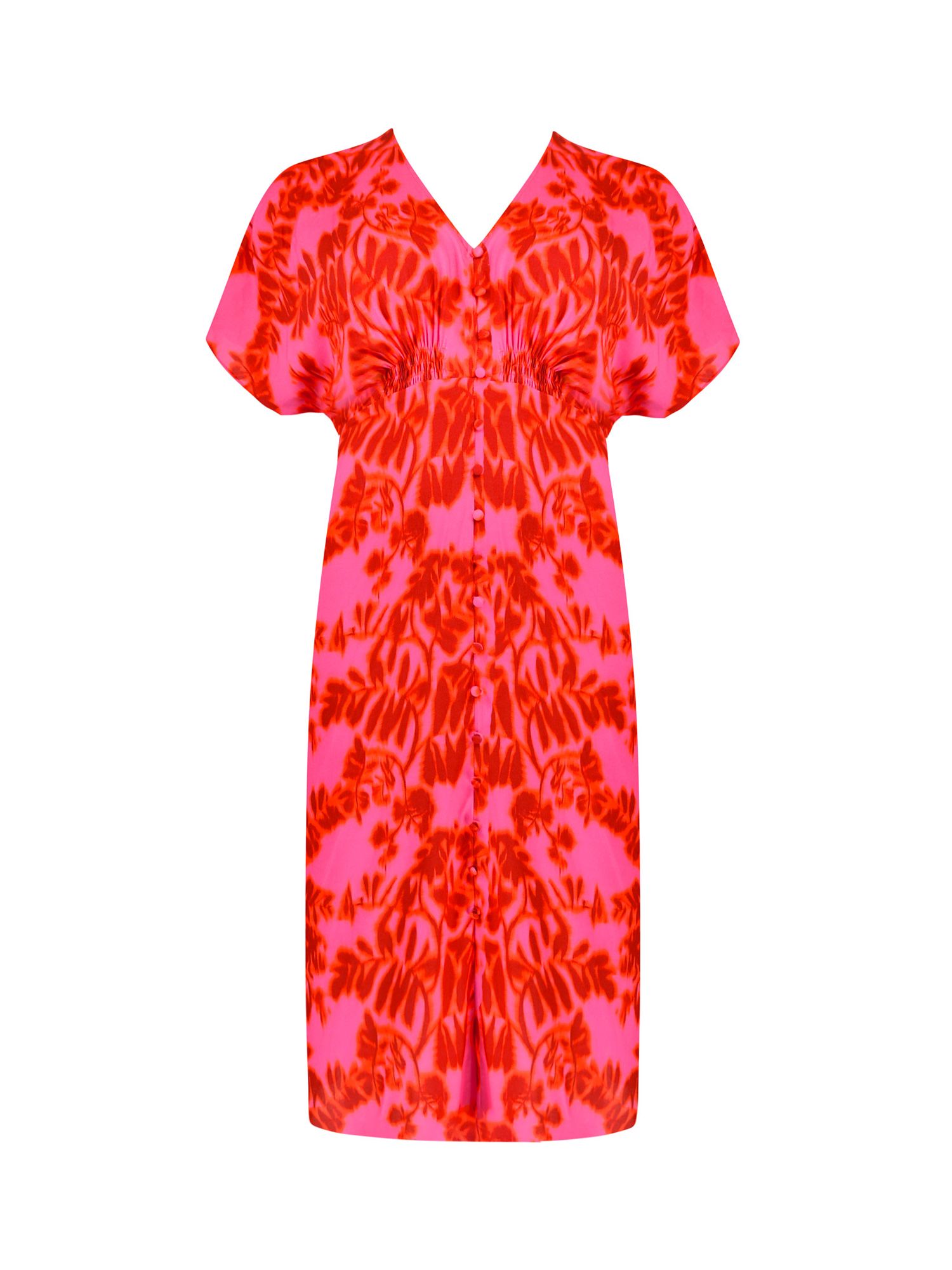 Buy Live Unlimited Curve Blurred Floral Print Shirred Waist Dress, Pink/Red Online at johnlewis.com
