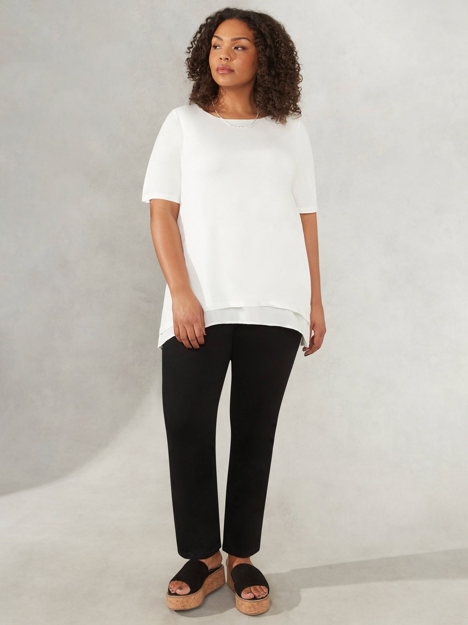 Live Unlimited Curve Short Sleeve Overlayer Top, Ivory at John Lewis ...