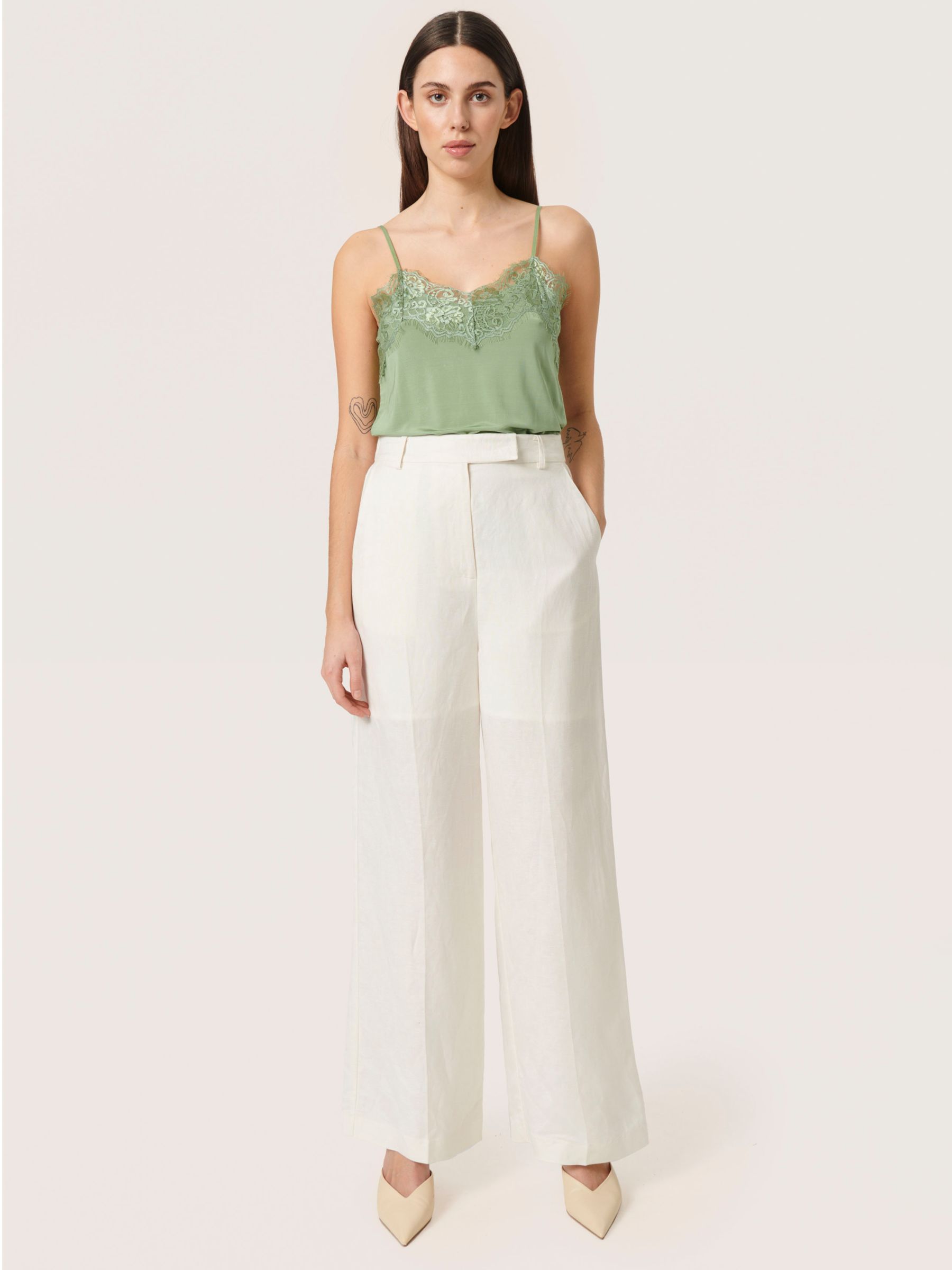 Soaked In Luxury Caya Lace Trim Camisole, Loden Frost at John Lewis ...