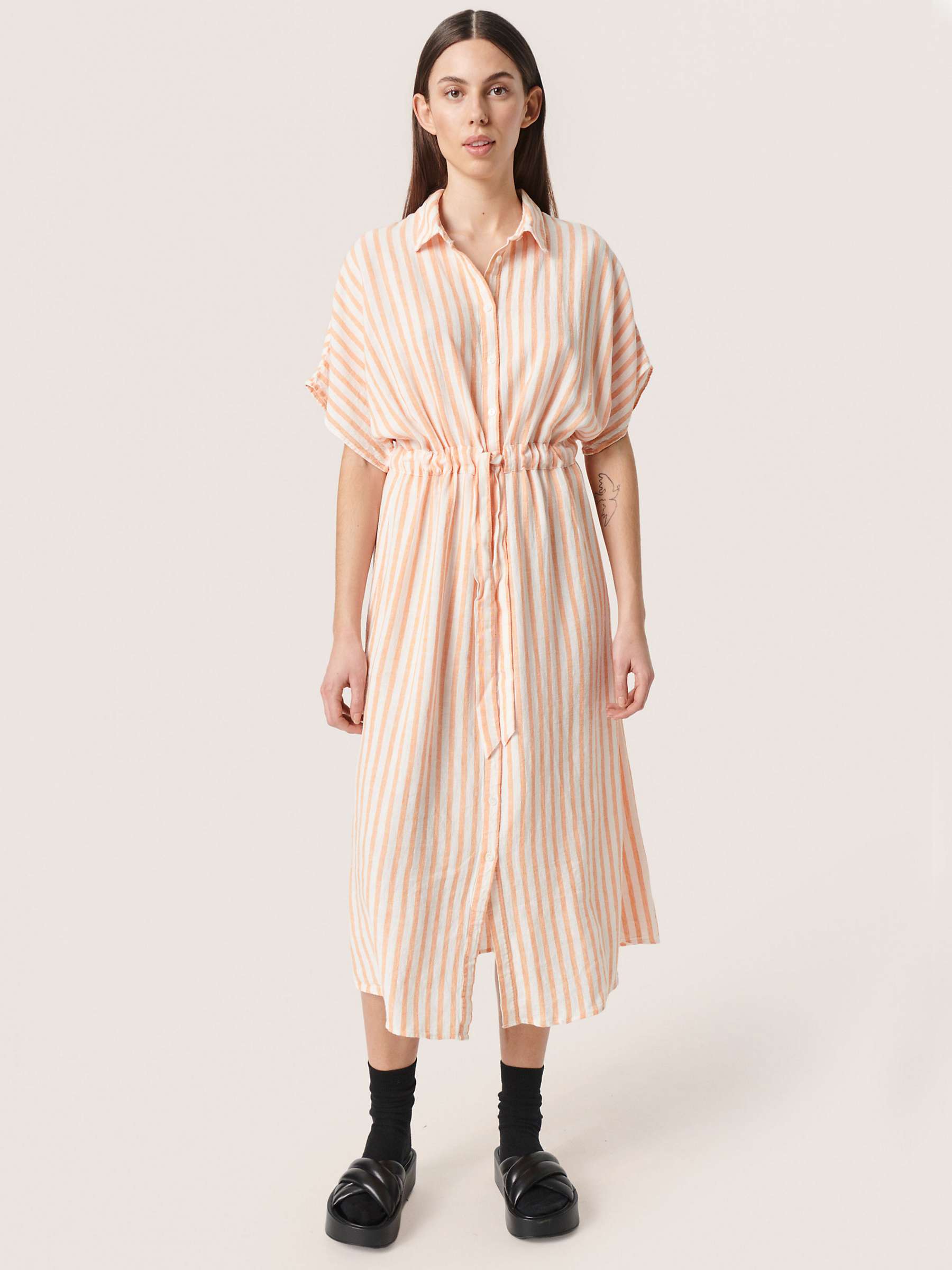 Soaked In Luxury Giselle Stripe Linen Blend Shirt Dress, Tangerine at ...