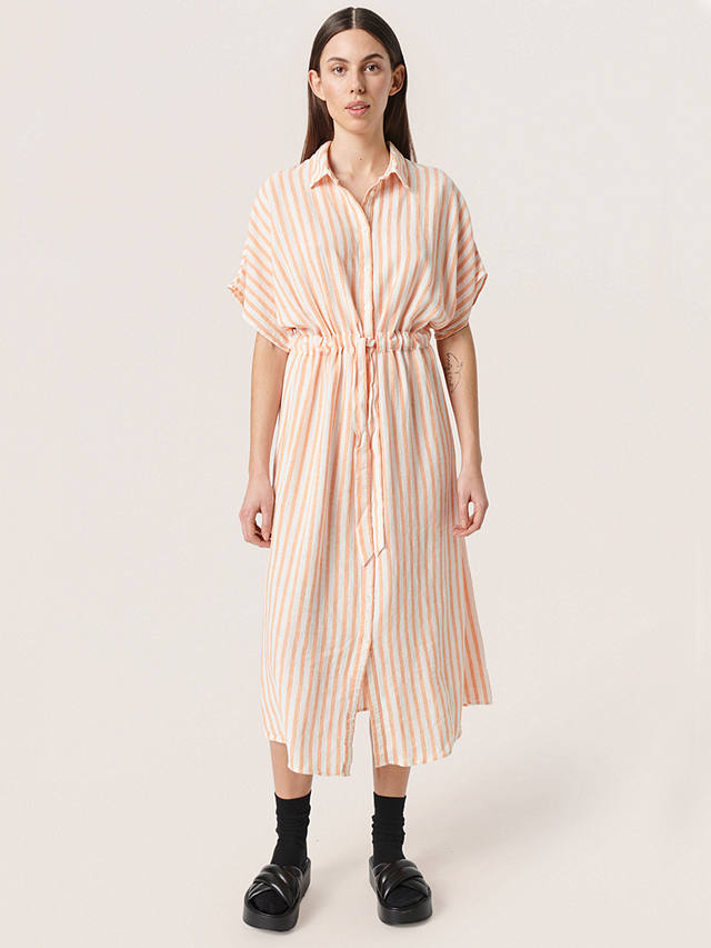 Soaked In Luxury Giselle Stripe Linen Blend Shirt Dress, Tangerine
