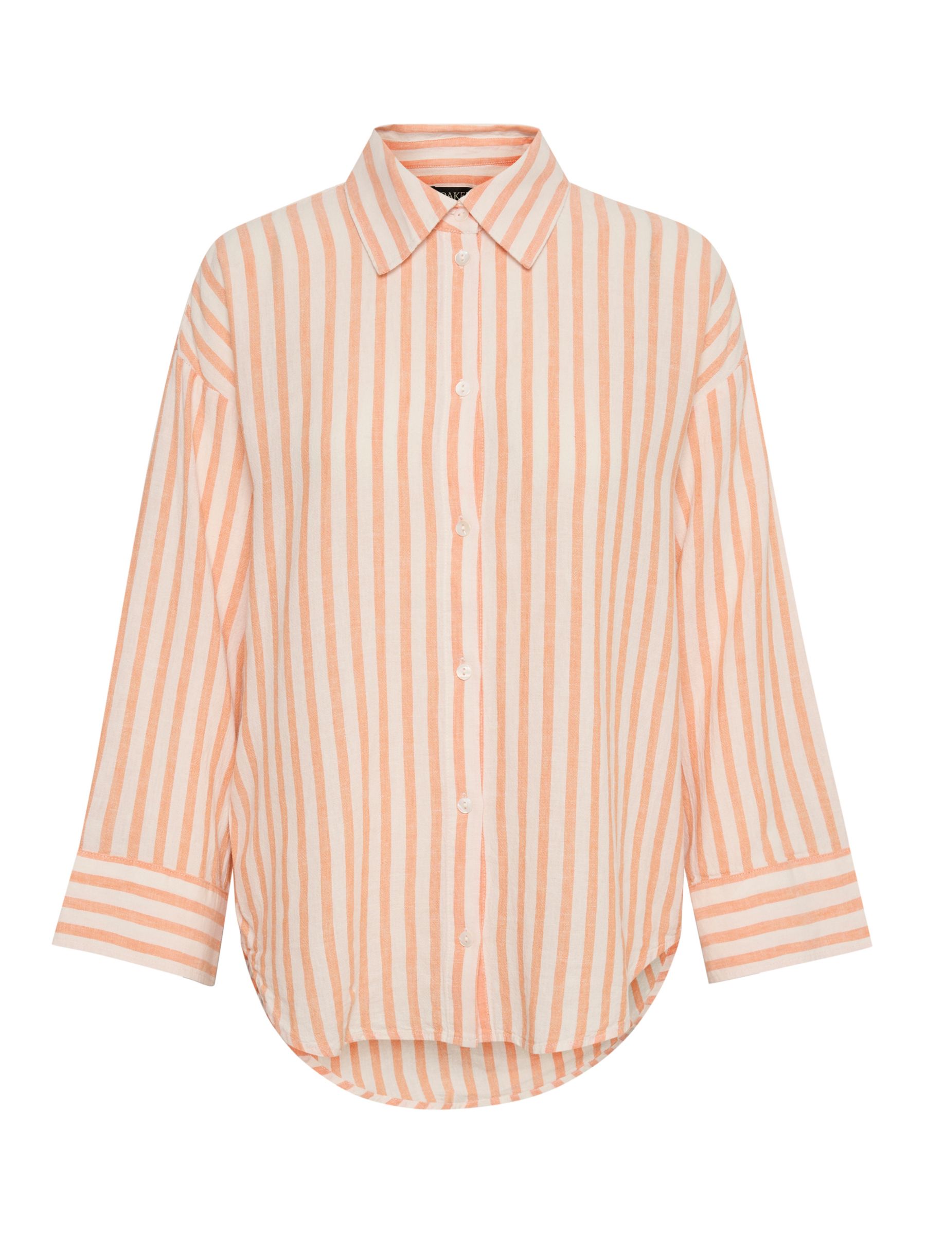 Soaked In Luxury Giselle Hela Stripe Linen Blend Shirt, Tangerine at ...