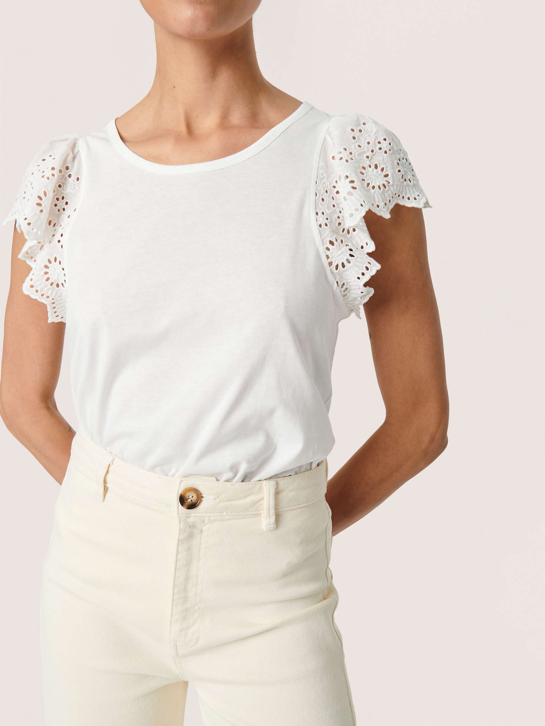 Buy Soaked In Luxury Miara Broderie Anglaise T-Shirt, Whisper White Online at johnlewis.com