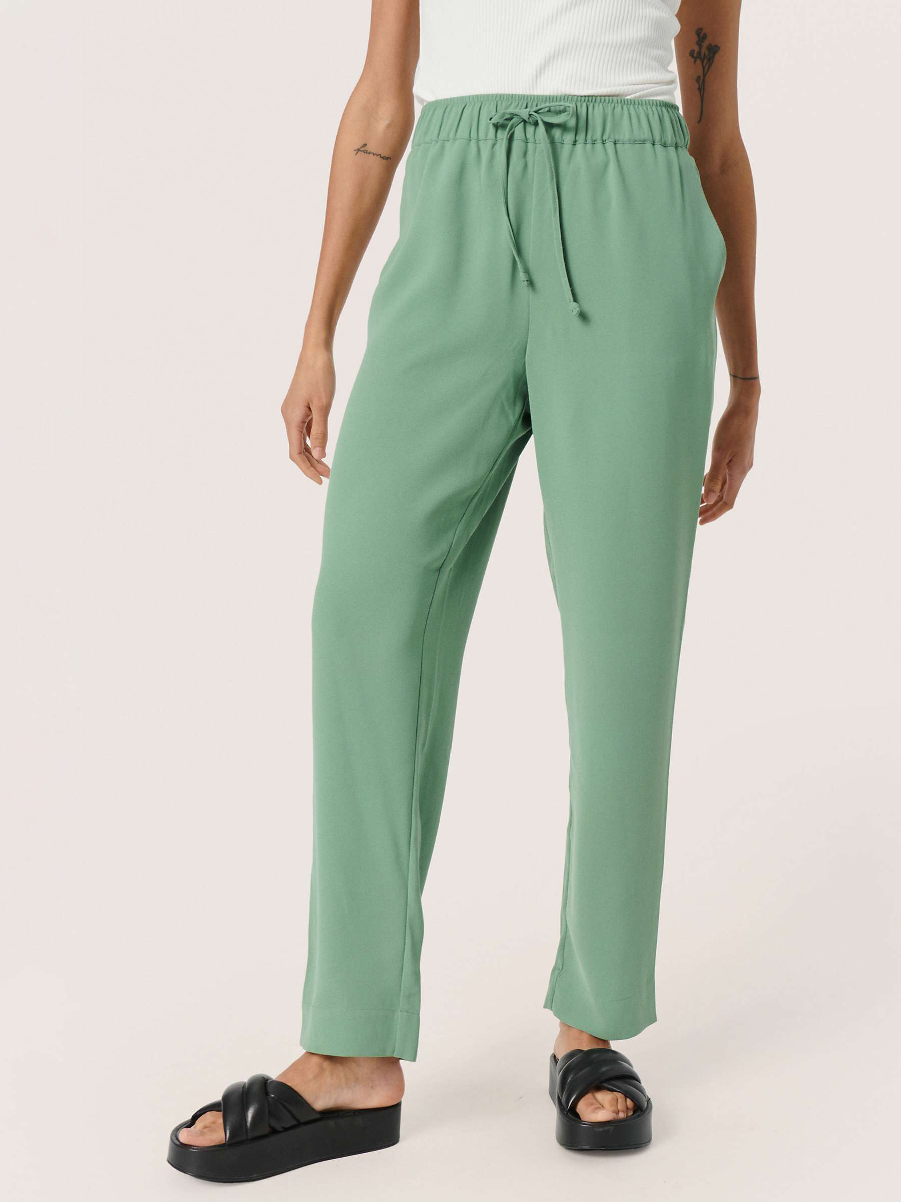 Buy Soaked In Luxury Shirley Tapered Elastic Waist Trousers, Loden Frost Online at johnlewis.com