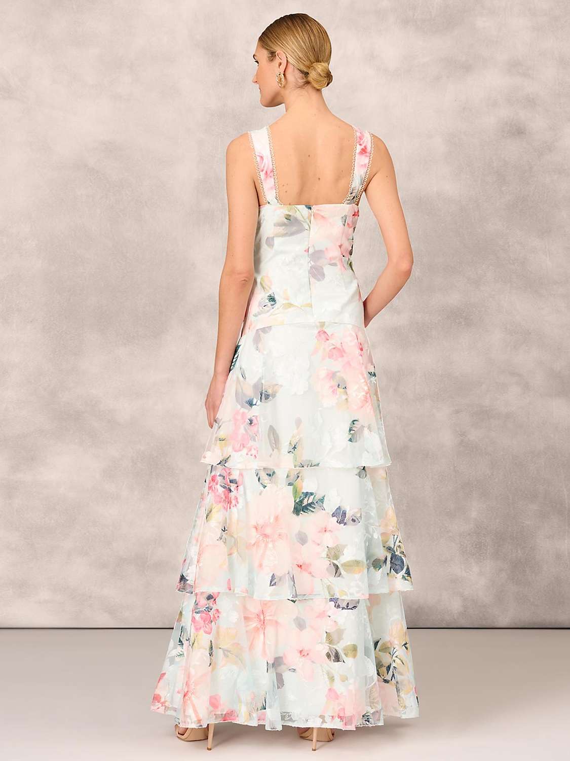 Buy Aidan Mattox by Adrianna Papell Floral Embroidery Tiered Maxi Dress, Blue/Multi Online at johnlewis.com