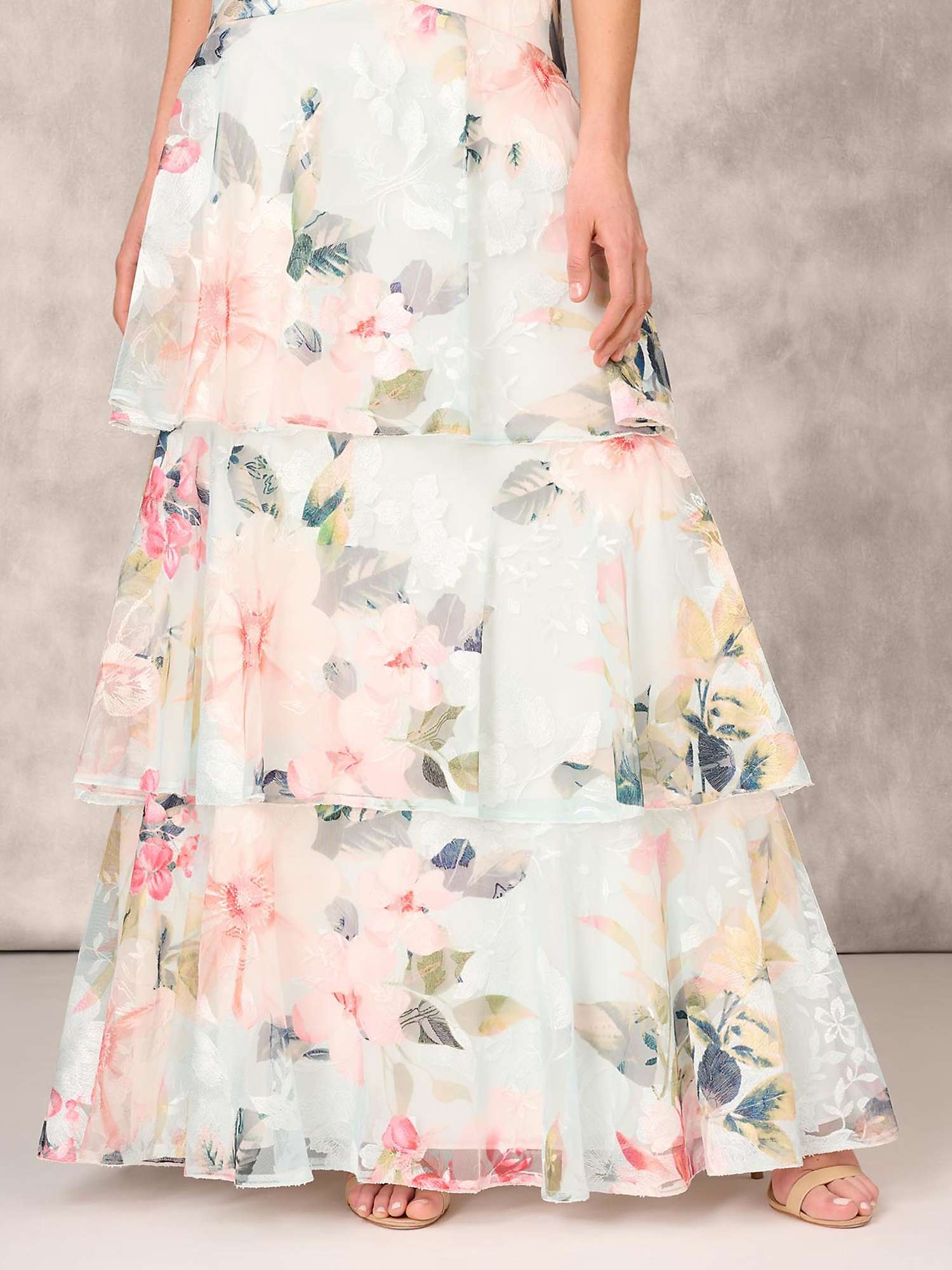 Buy Aidan Mattox by Adrianna Papell Floral Embroidery Tiered Maxi Dress, Blue/Multi Online at johnlewis.com