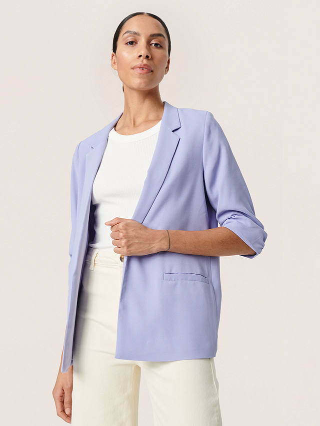 Soaked In Luxury Shirley Plain Ruched Sleeve Blazer, Sweet Lavender